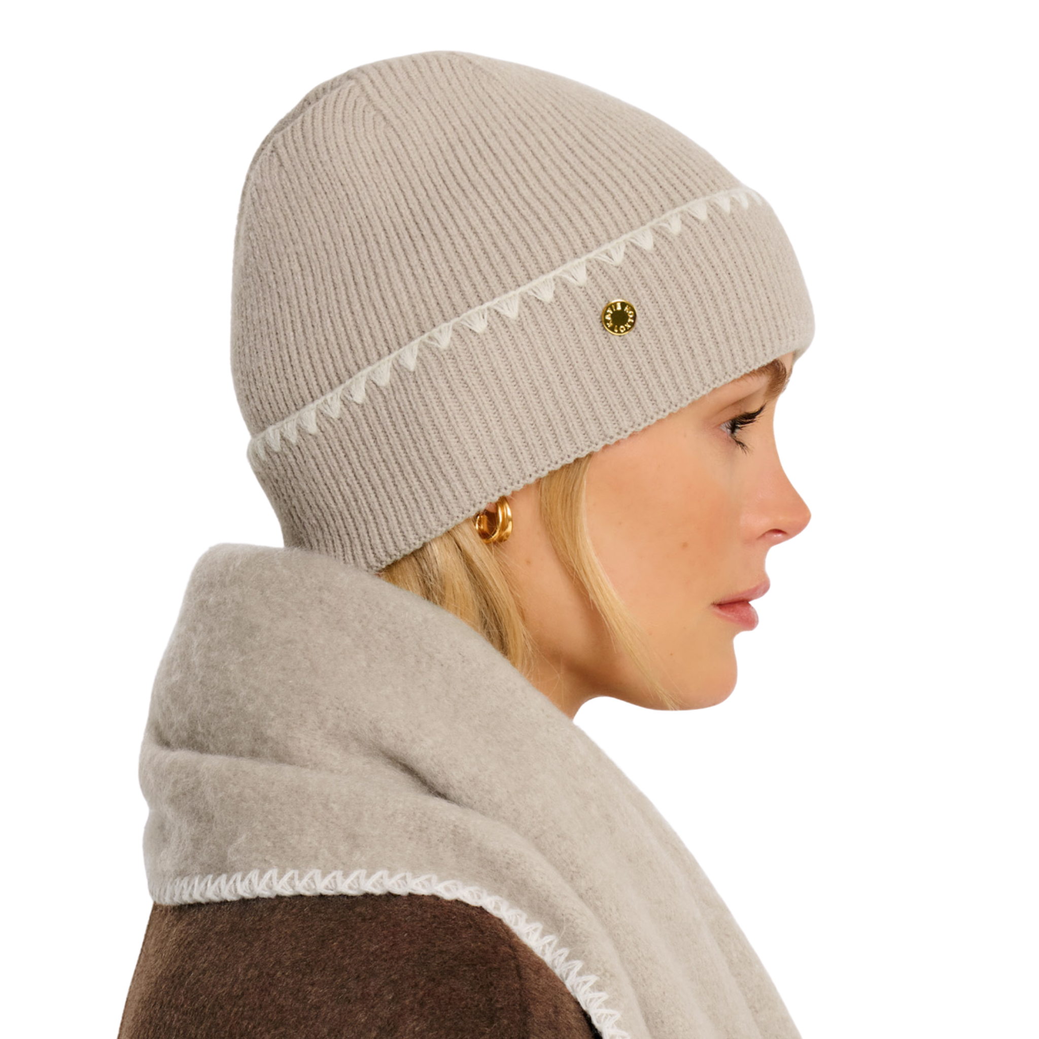 Womens Katie Loxton Taupe Whipstitch Knitted Hat