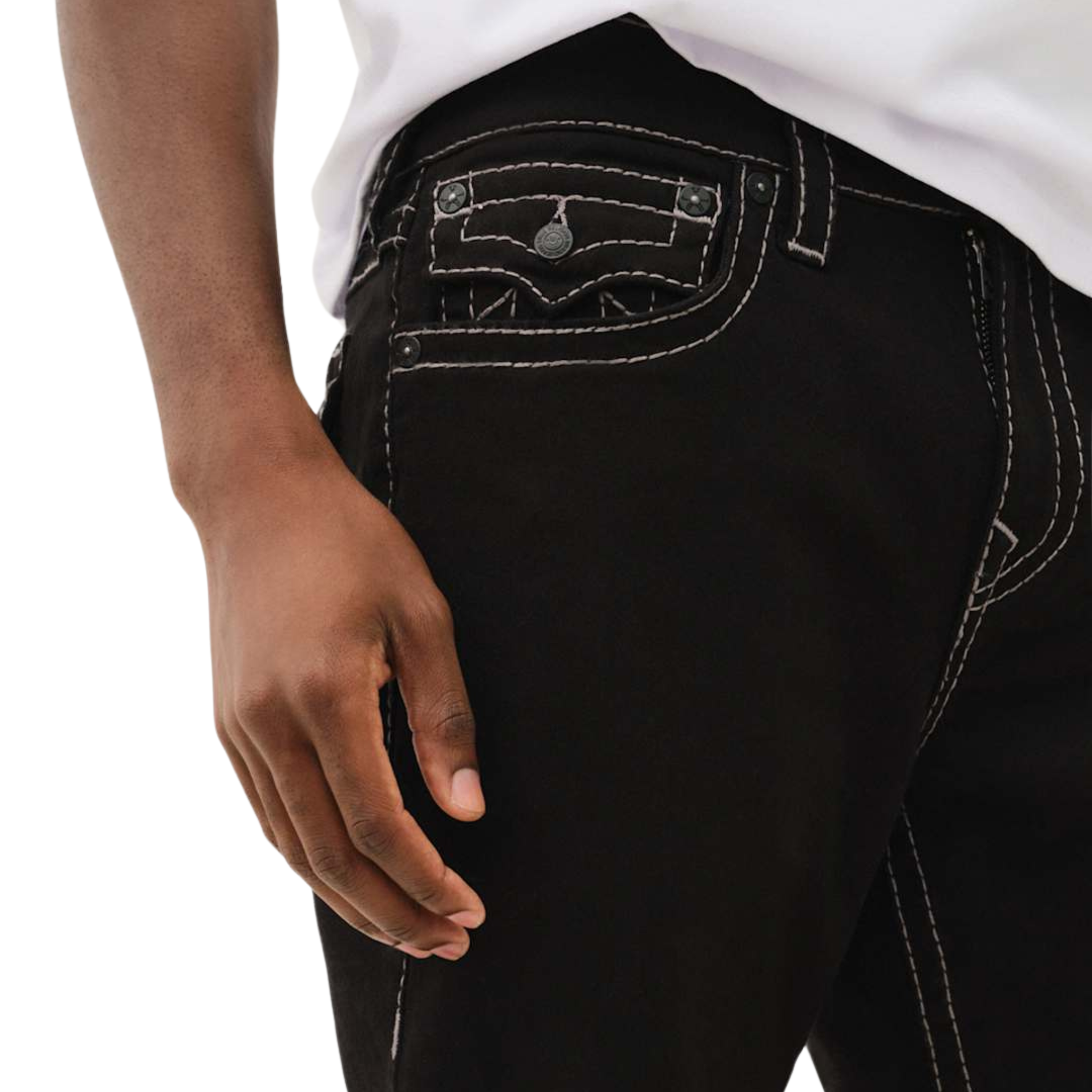 Mens True Religion Body Rinse Black Ricky Flap Big T Jeans