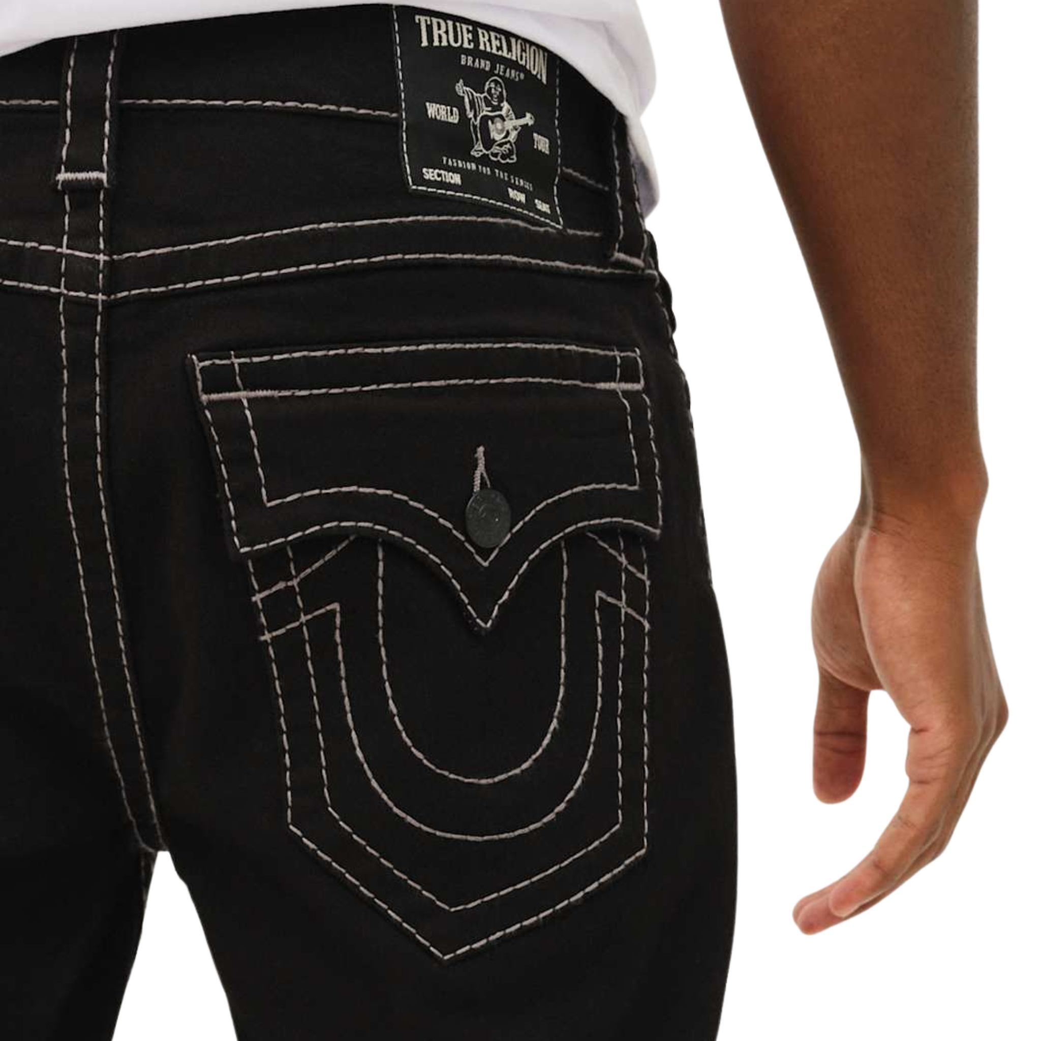 Mens True Religion Body Rinse Black Ricky Flap Big T Jeans