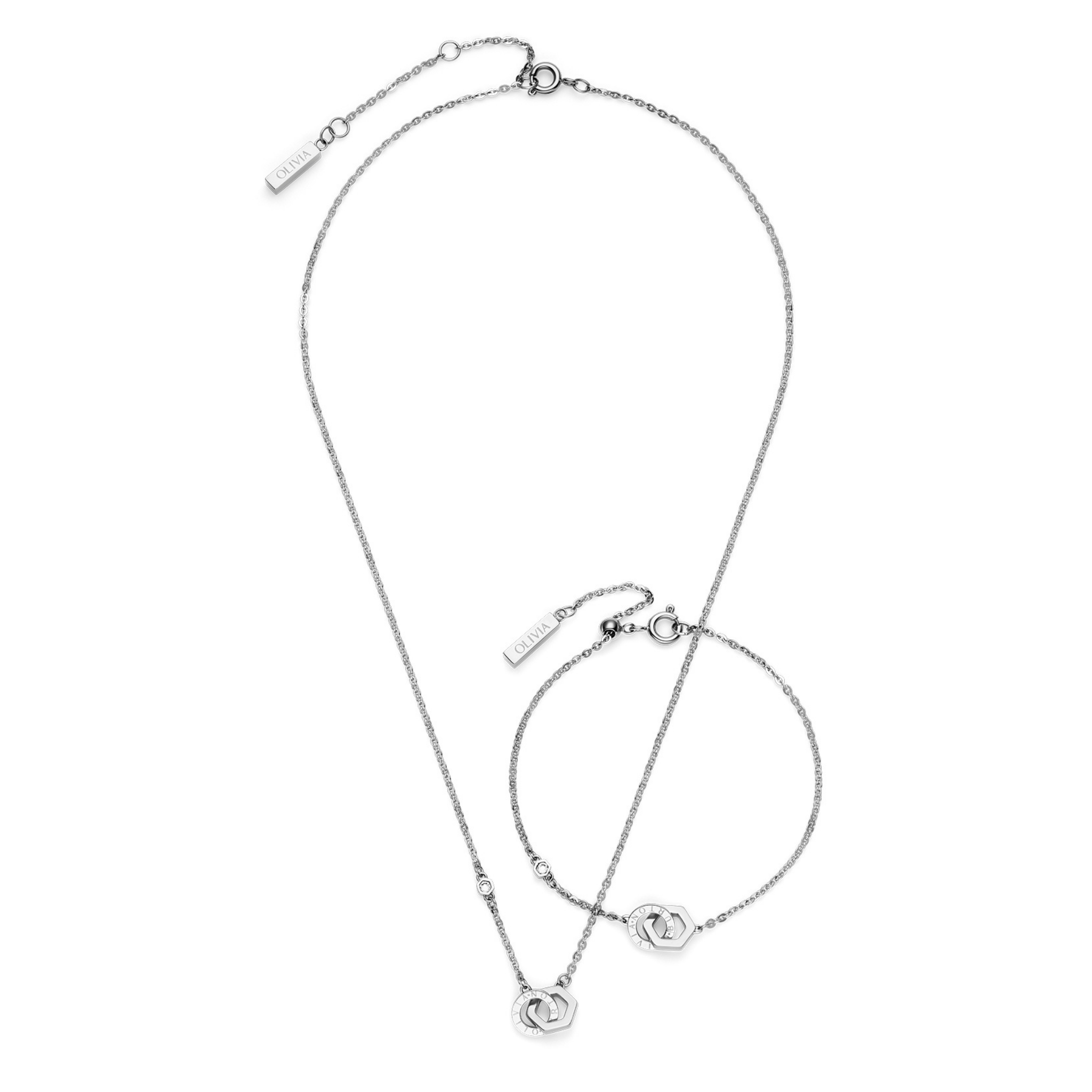 Womens Olivia Burton Silver Interlink Necklace & Bracelet Gift Set