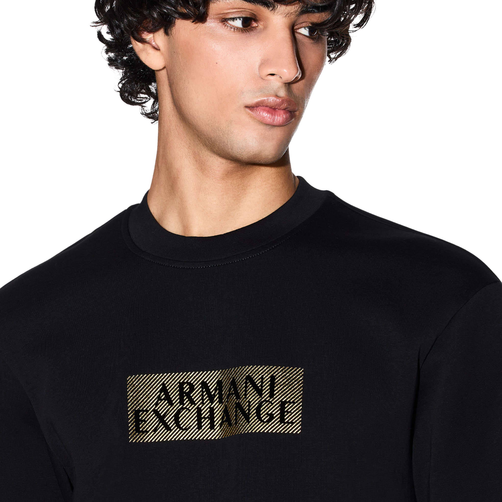 Mens Armani Exchange Black/Diagonal Gold Sweatshirt