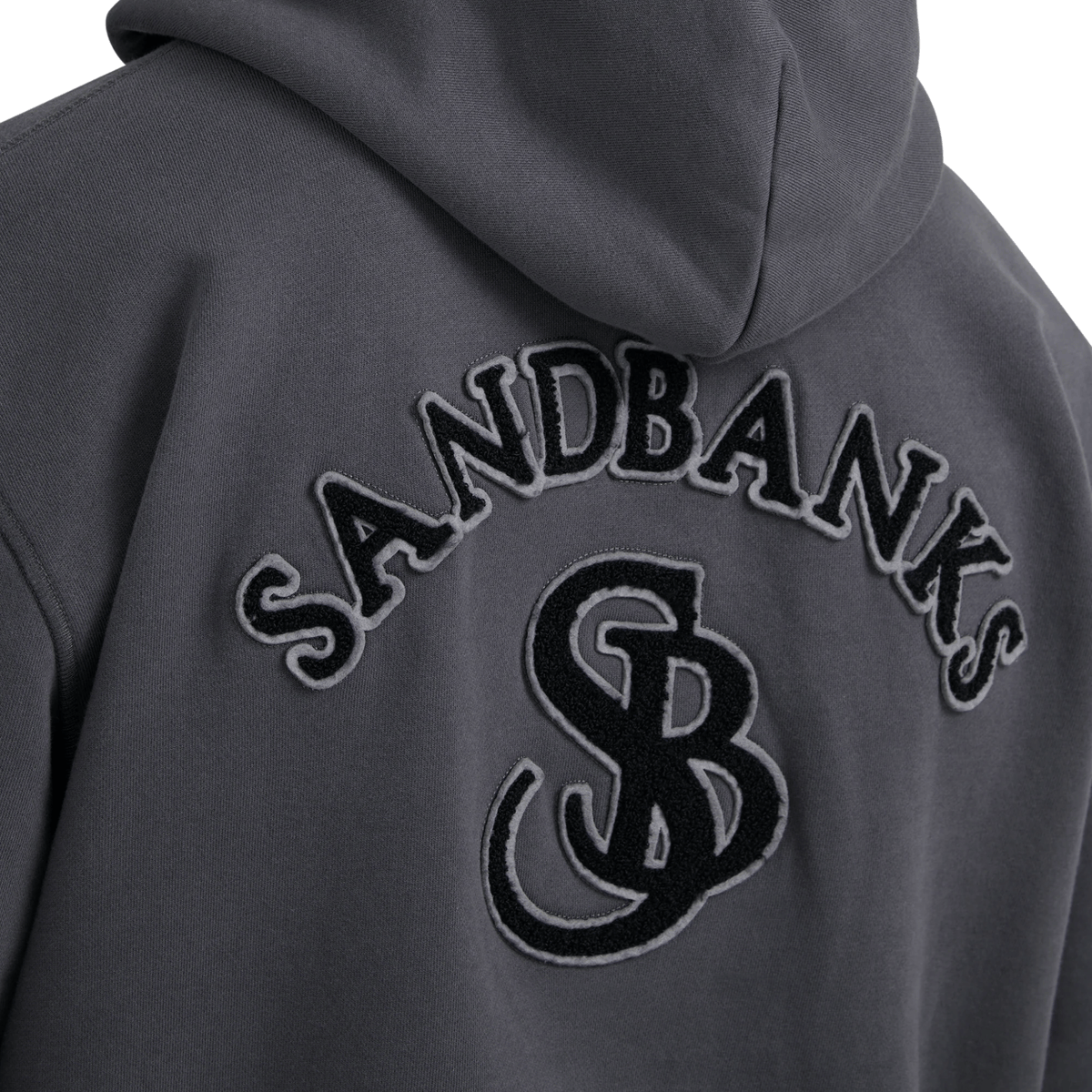 Mens Sandbanks Anthracite Boucle SB Badge Hoodie
