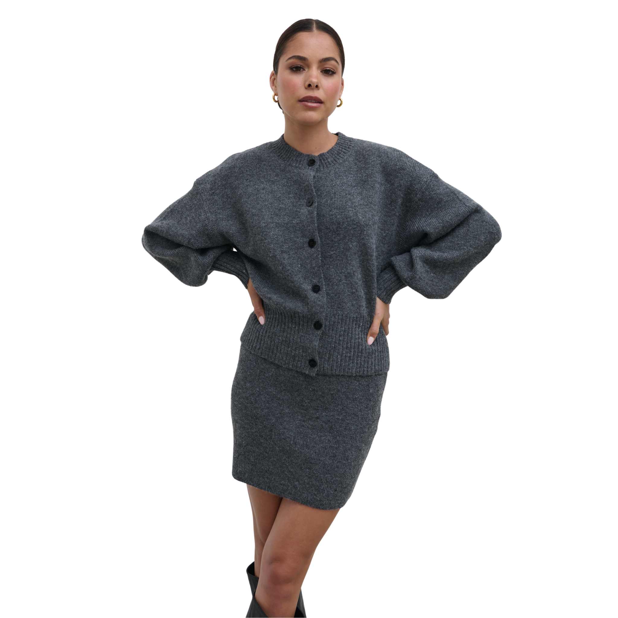 Womens Pretty Lavish Charcoal Etta Knit Co-ord Bomber Jacket