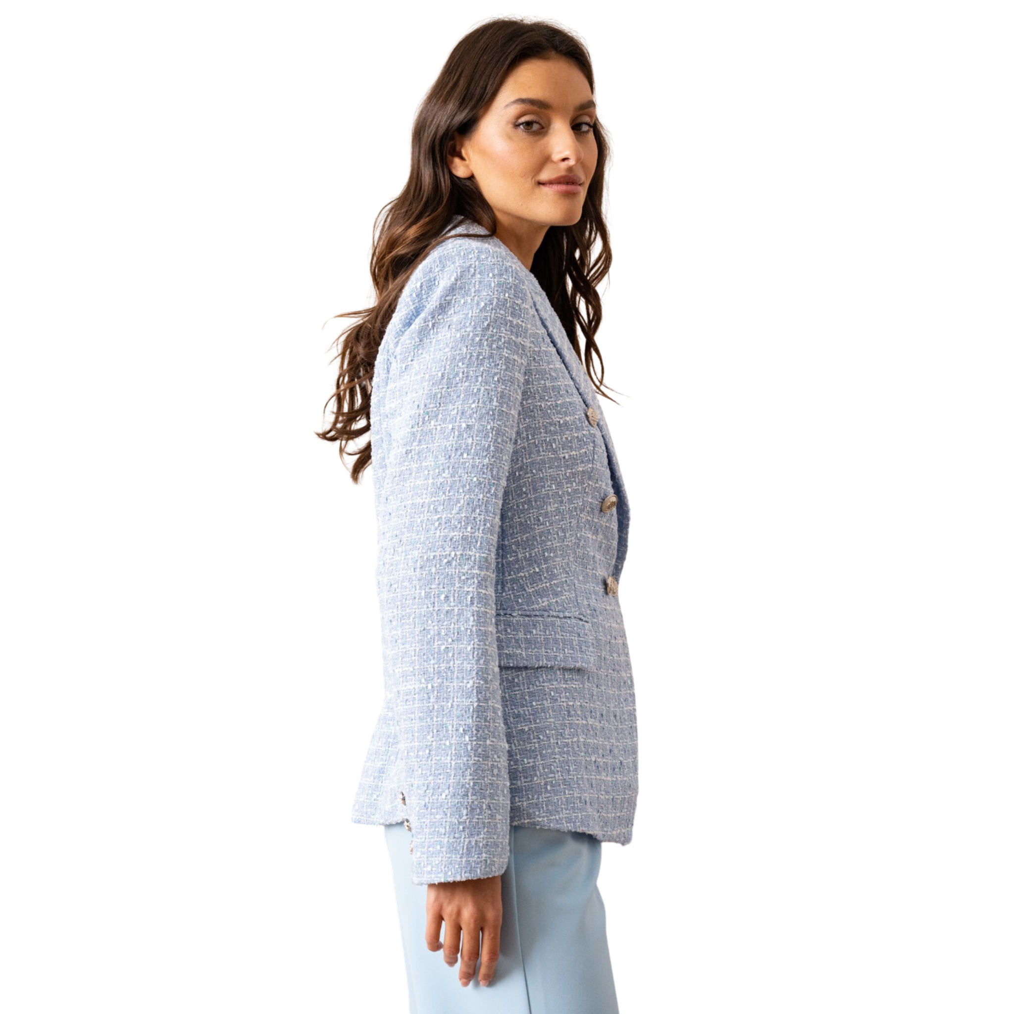 Womens Attentif Blue Woven Blazer