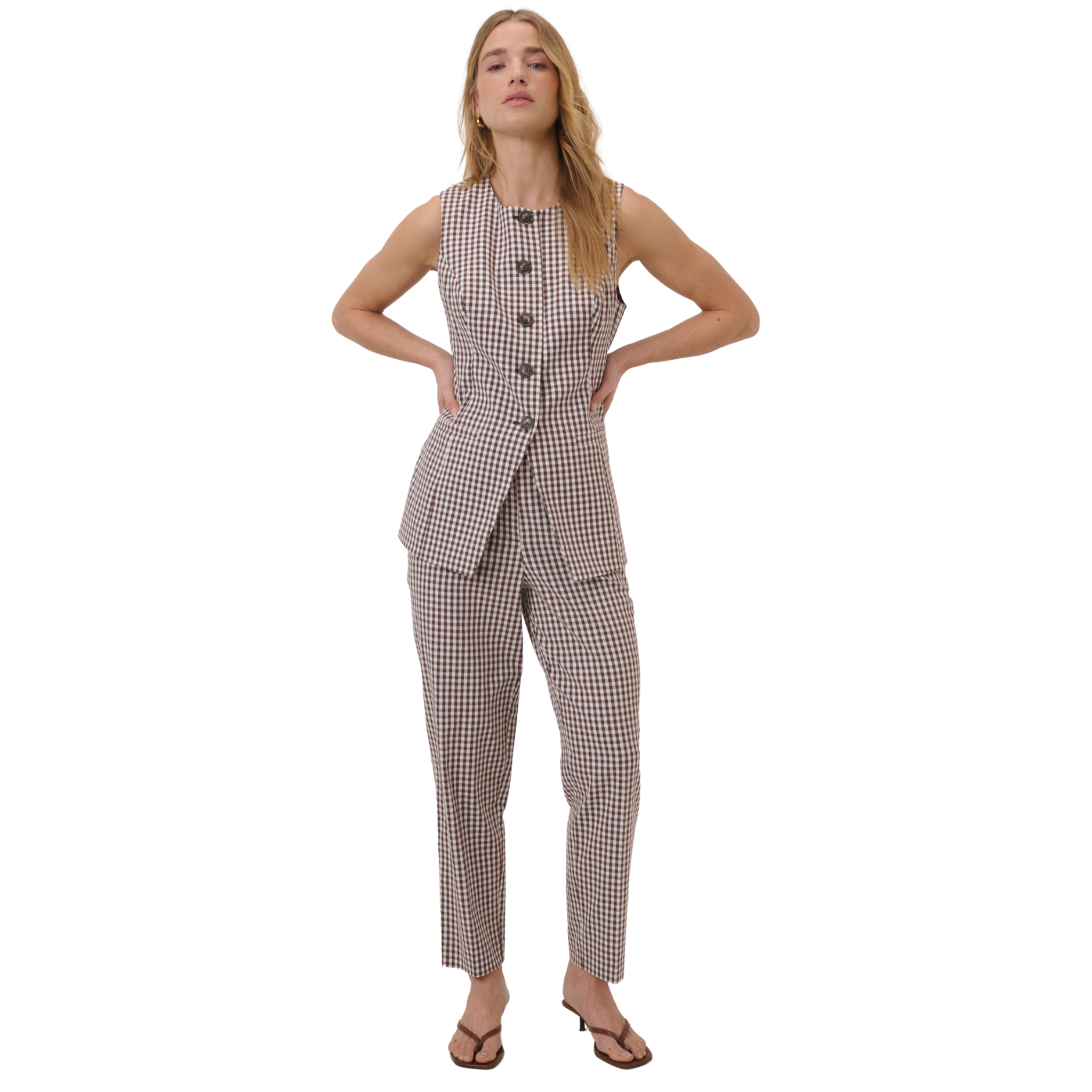 Womens Nobody's Child Brown Gingham Immy Waistcoat