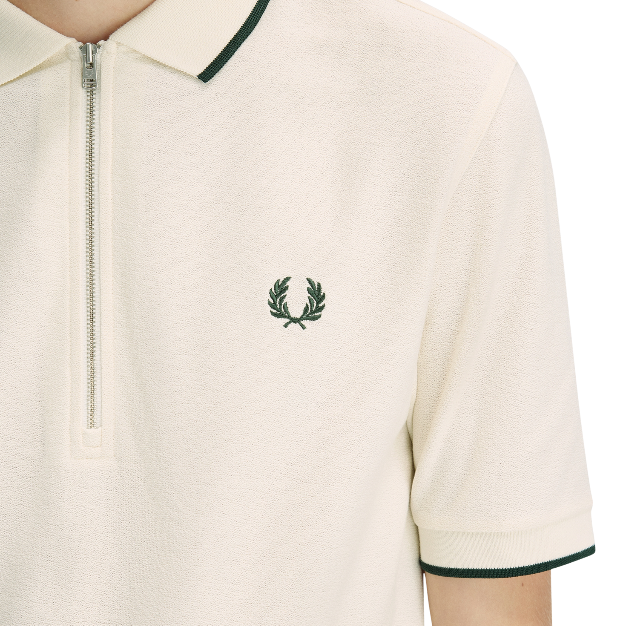 Mens Fred Perry Ecru Crepe Pique Zip S/s Polo Shirt
