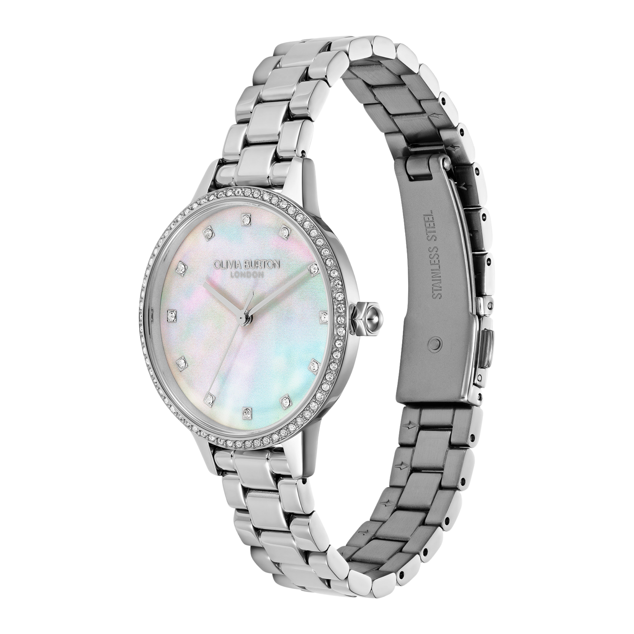 Womens Olivia Burton Silver/Pearlized Dial Captivate Bracelet Watch