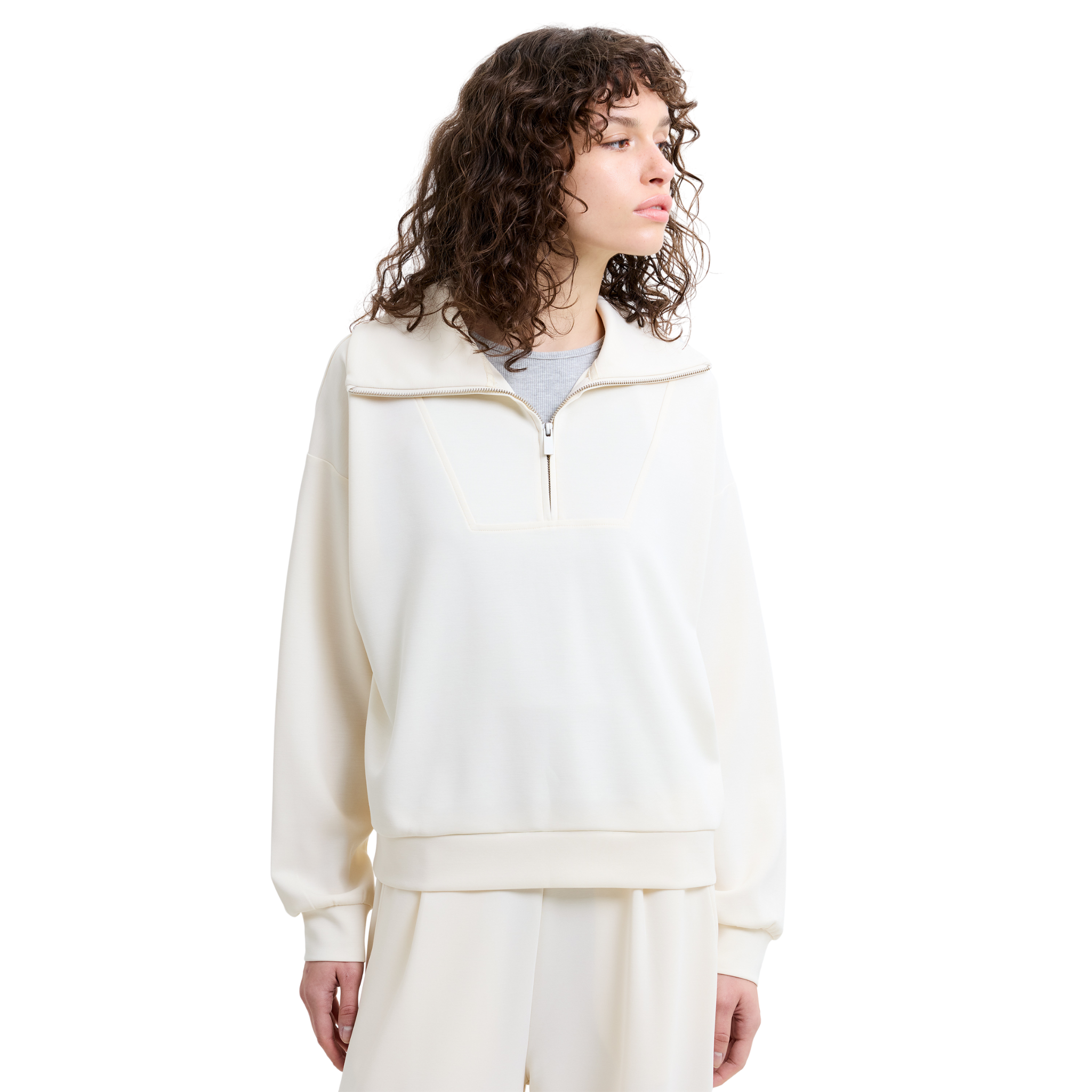 Womens French Connection Porcelain Cream Wren 1/2 Zip Sweatshirt