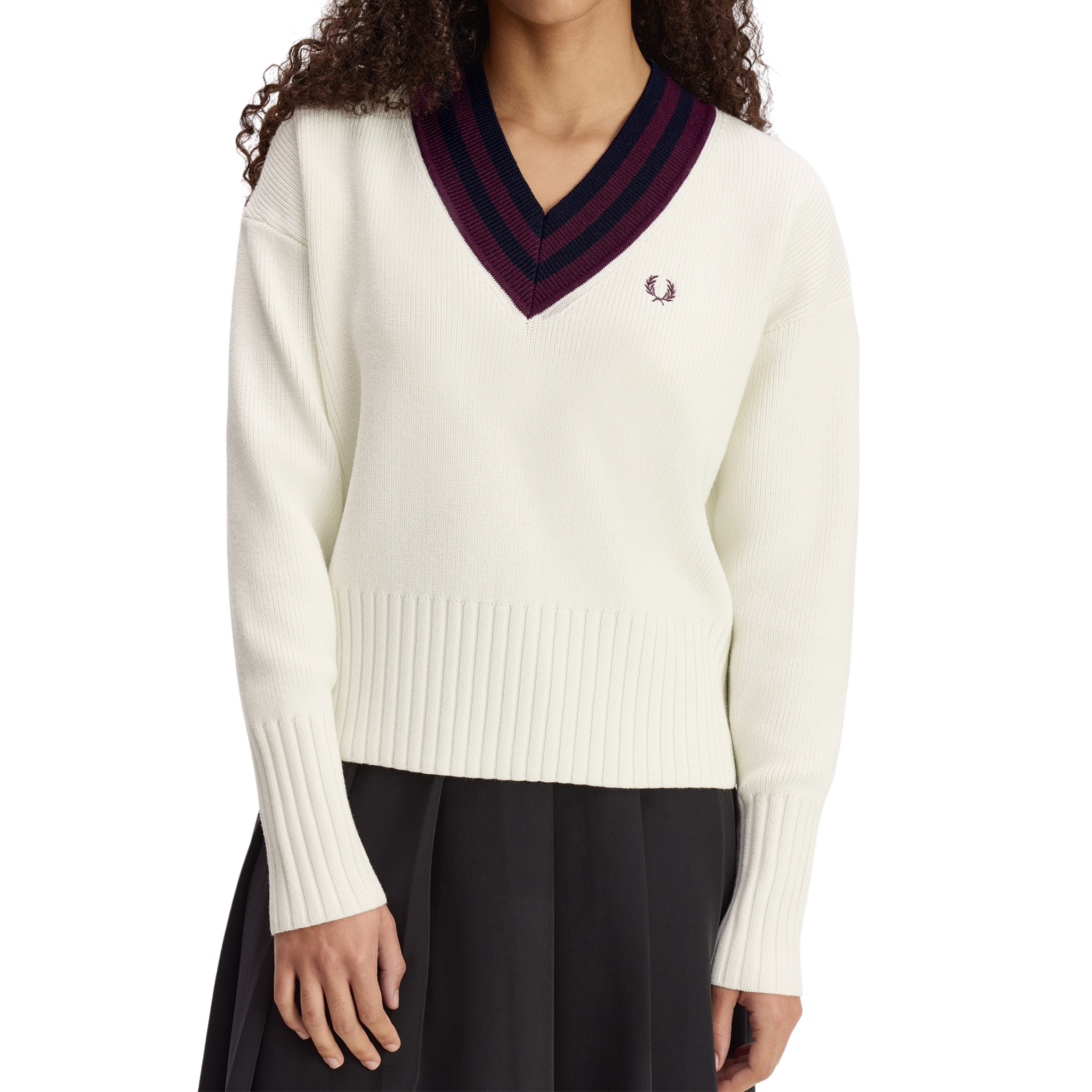 Womens Fred Perry Ecru Bold Tipped V-Neck Jumper