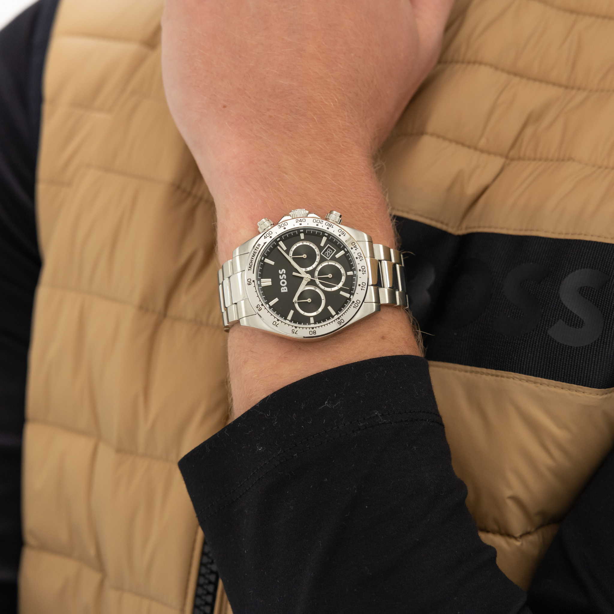 Mens BOSS Stainless Steel/Black Dial Hero 2.0 Bracelet Watch