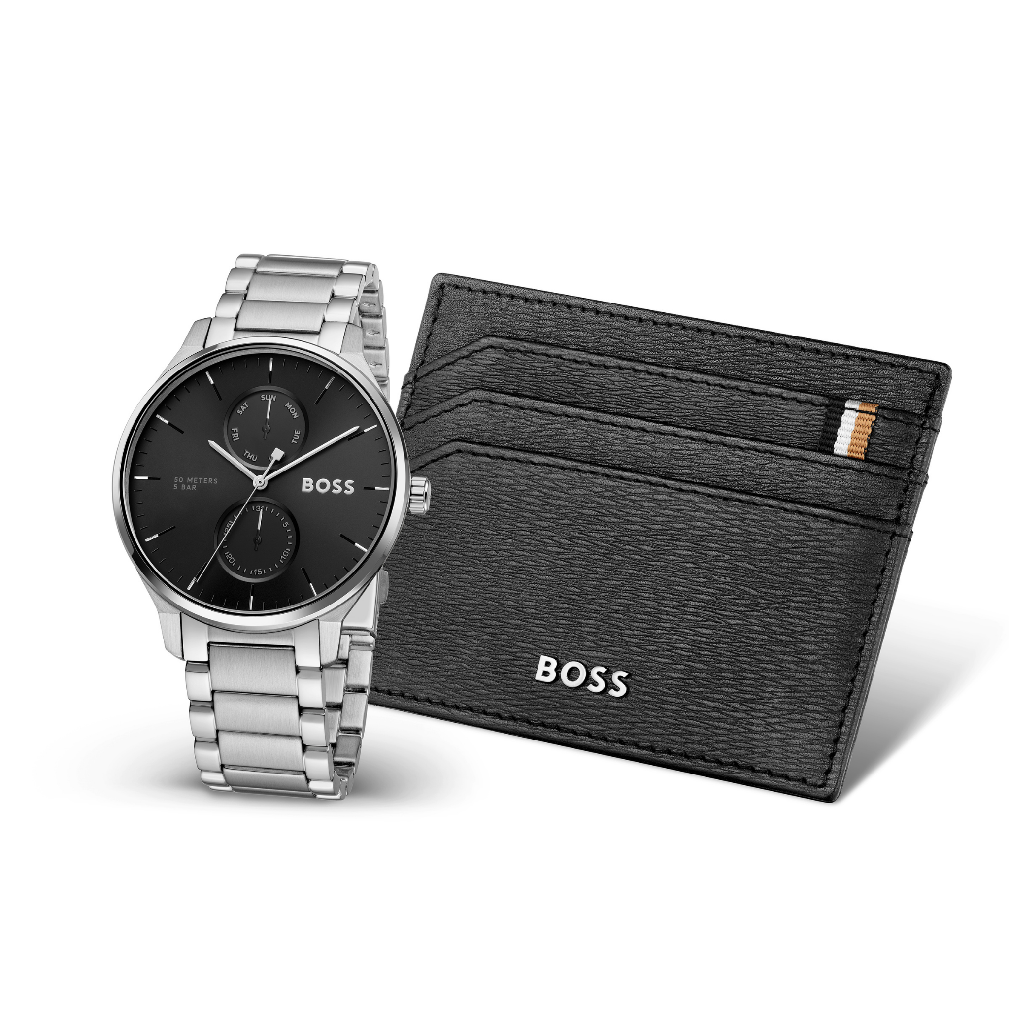 Mens BOSS Stainless Steel/Black Tyler Watch & Cardholder Gift Set