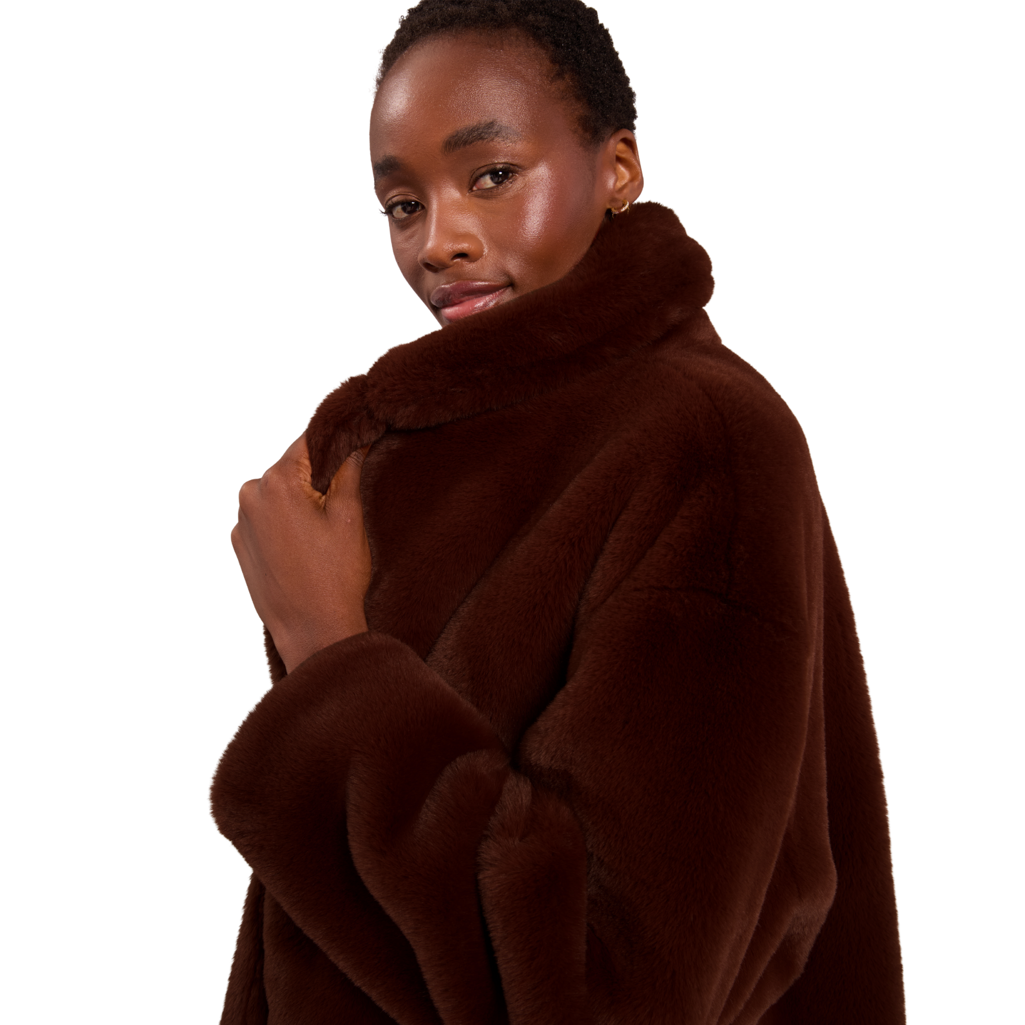 Womens Ted Baker Burnt Red Norinaa Faux Fur Coat