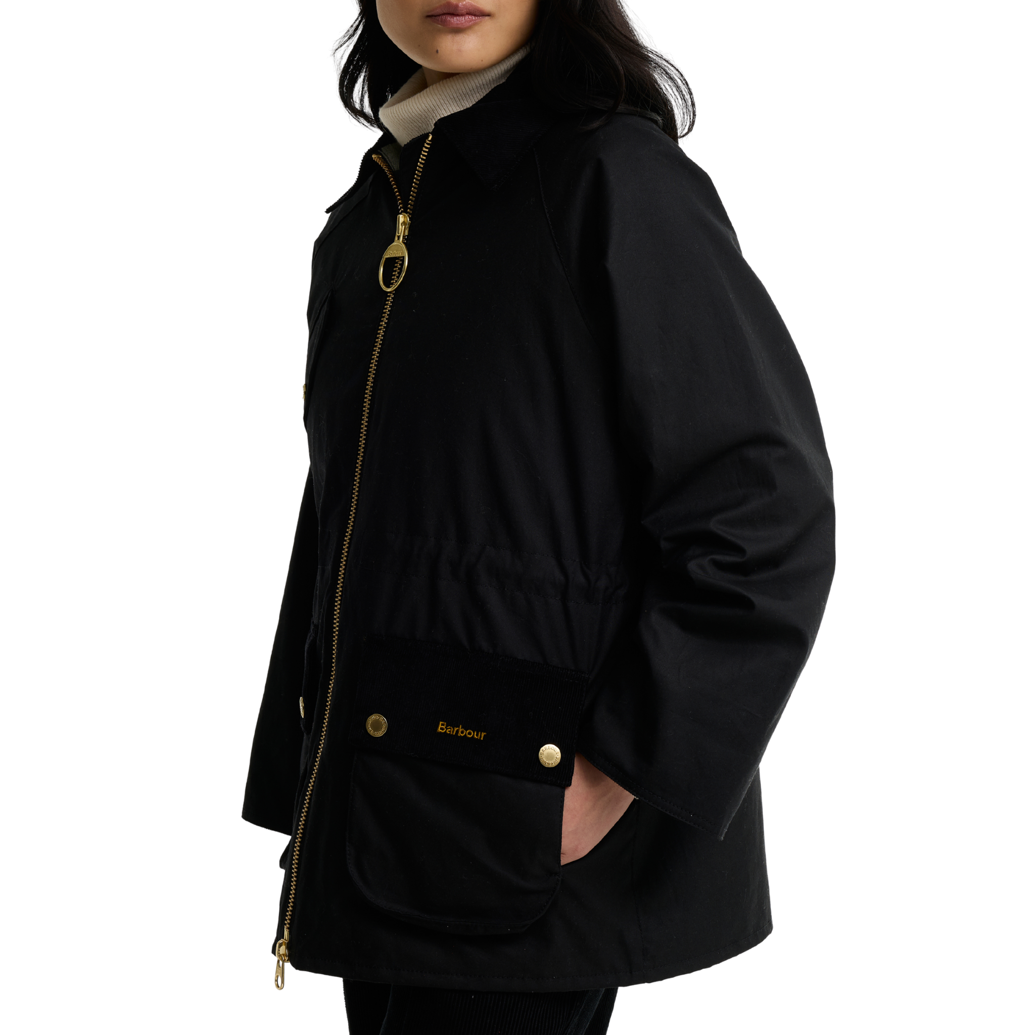 Womens Barbour Black/Ancient Treeton Waxed Jacket