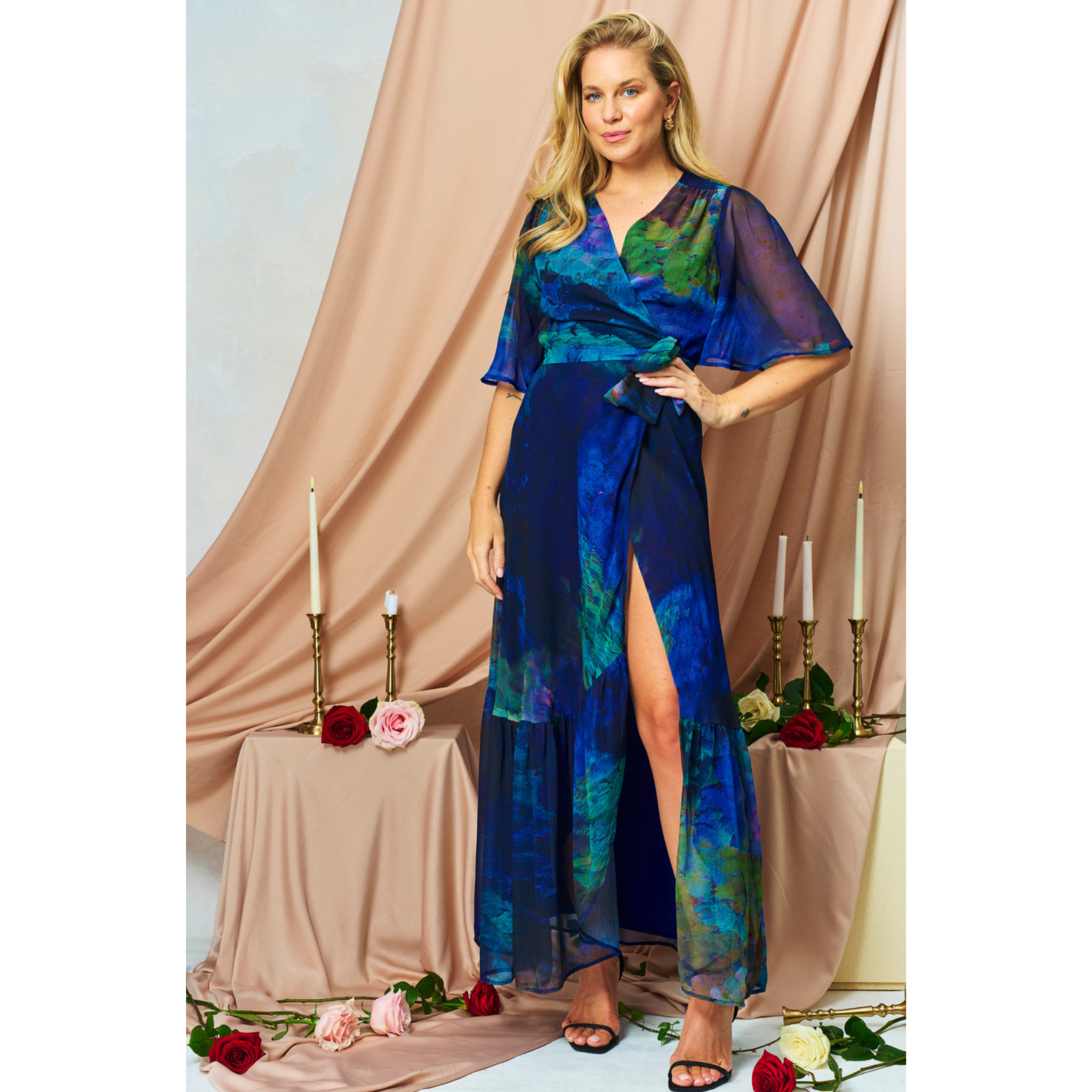 Womens Hope & Ivy Blue The Jacqueline Wrap Dress