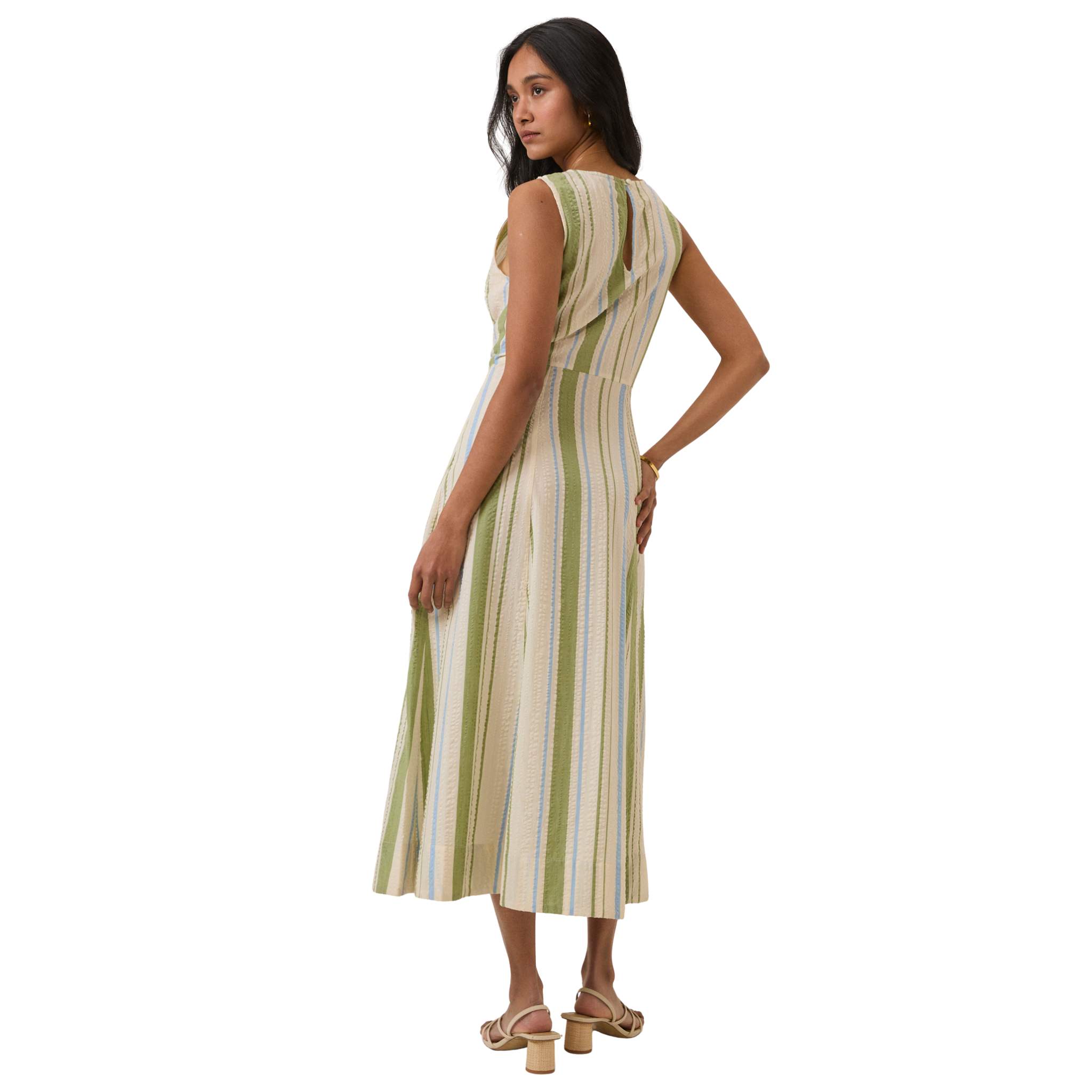 Womens Nobody's Child White/Green Stripe Cedar Midi Dress