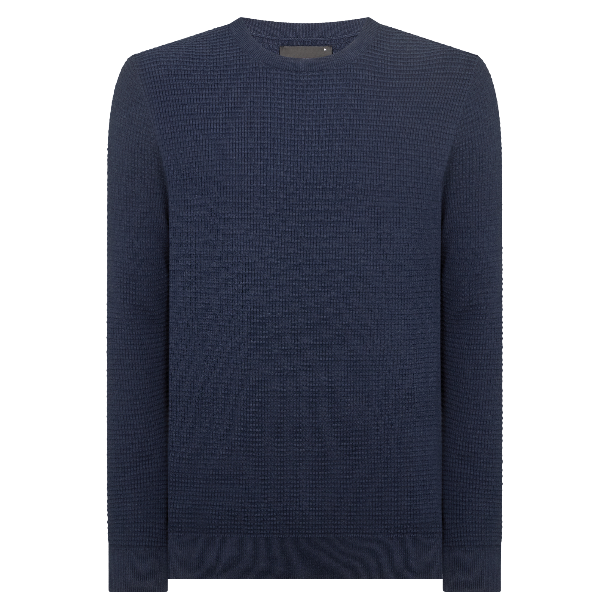 Mens Remus Uomo Dark Blue Grid Structure Crew Neck Knit