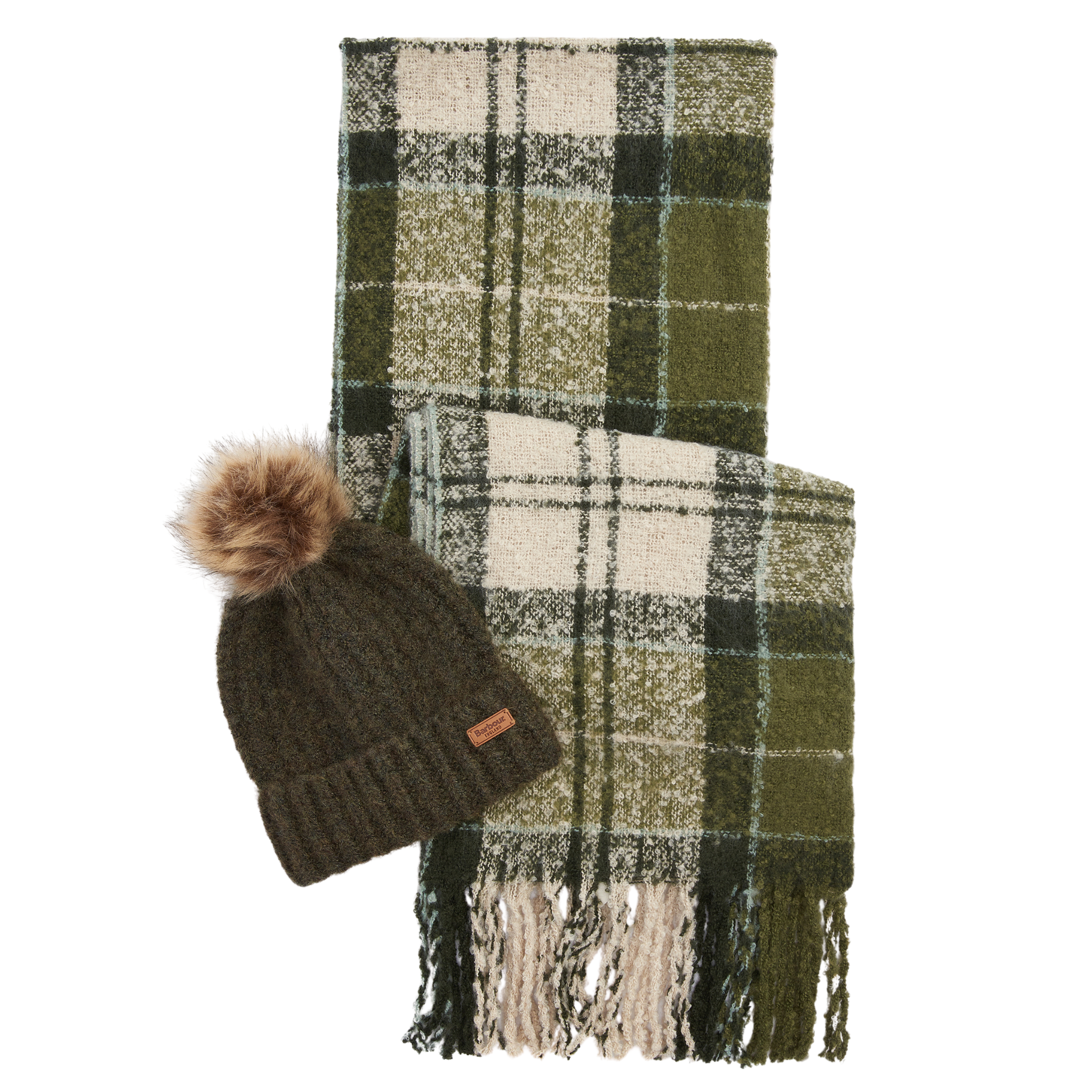 Womens Barbour Ancient Loden/Dark Green Saltburn Beanie & Scarf Gift Set