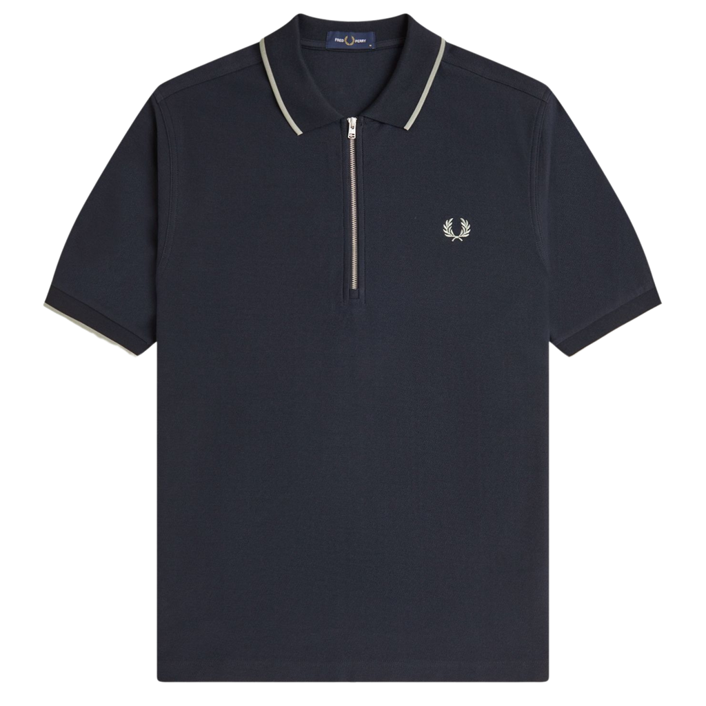 Fred Perry Navy Crepe Pique Zip S/s Polo Shirt | Hurleys