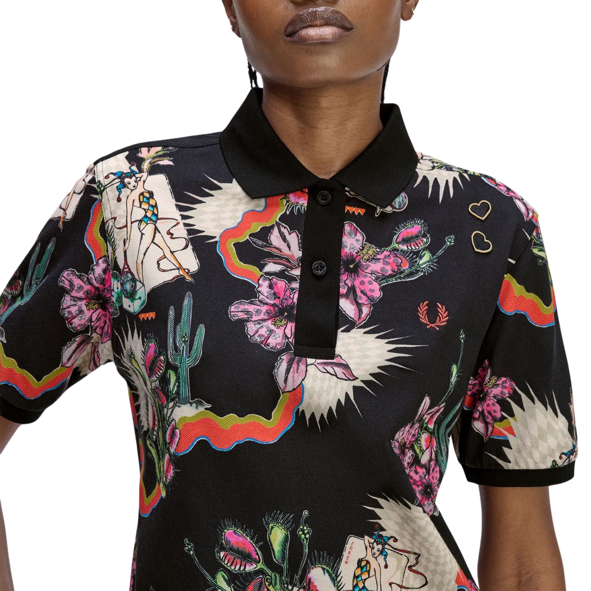 Womens Fred Perry x Amy Winehouse Black Printed S/s Polo Shirt