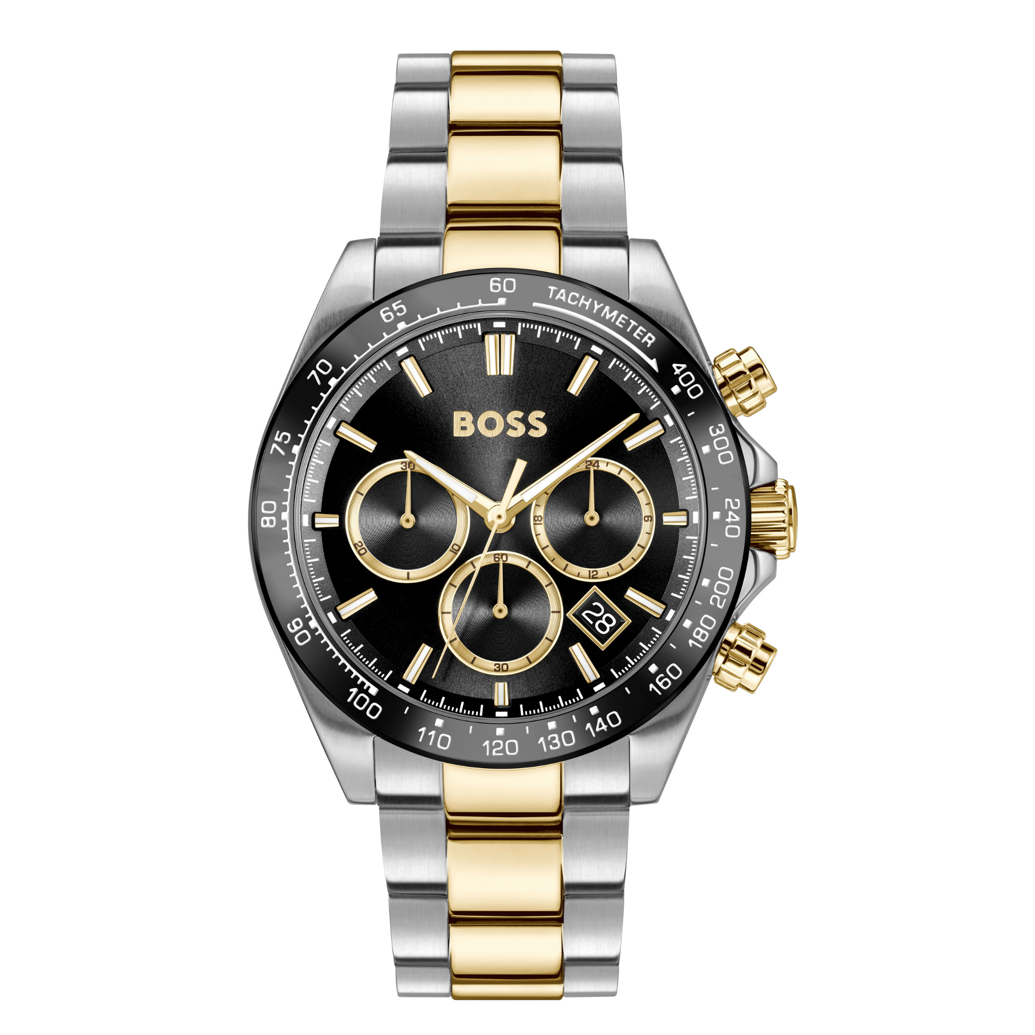 Mens BOSS Stainless Steel/Light Gold/Black Dial Hero 2.0 Bracelet Watch