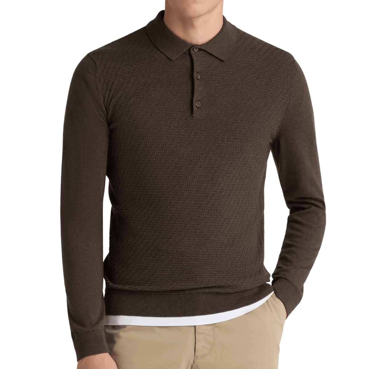 Mens Remus Uomo Dark Brown Structure Knit L/s Polo Shirt