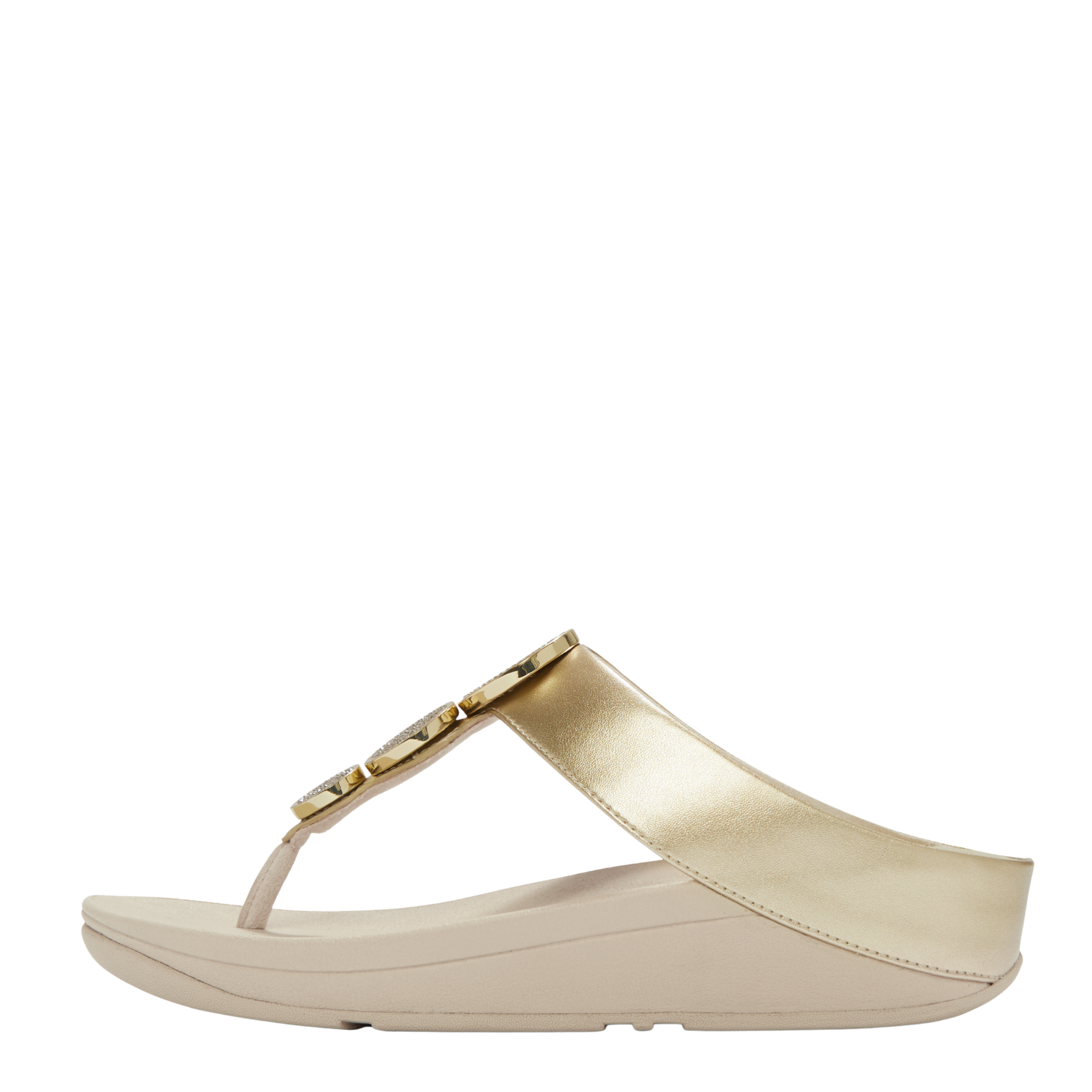 Womens FitFlop Platino Halo Bead-Circle Metallic Toe-Post Sandals