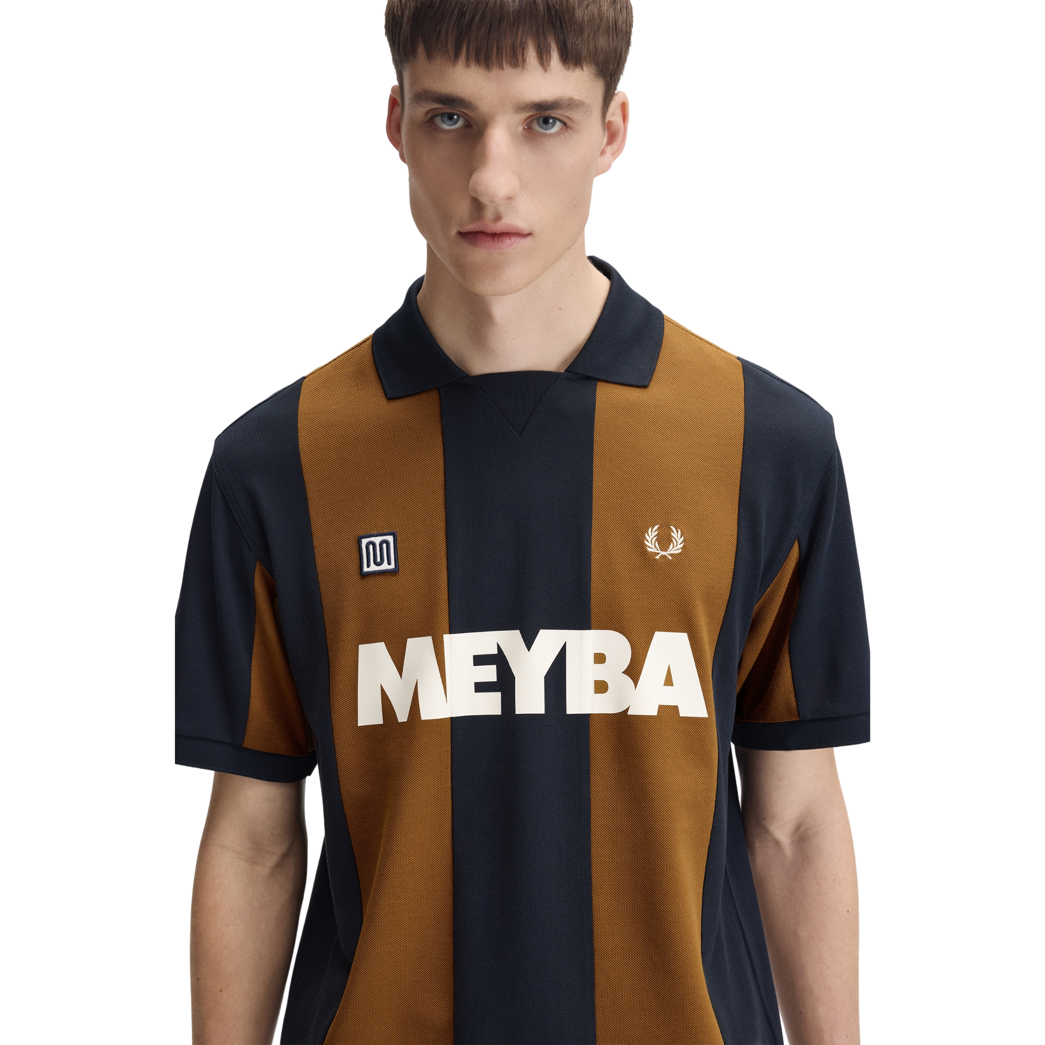 Mens Fred Perry x Meyba Navy Cut & Sew S/s Polo Shirt