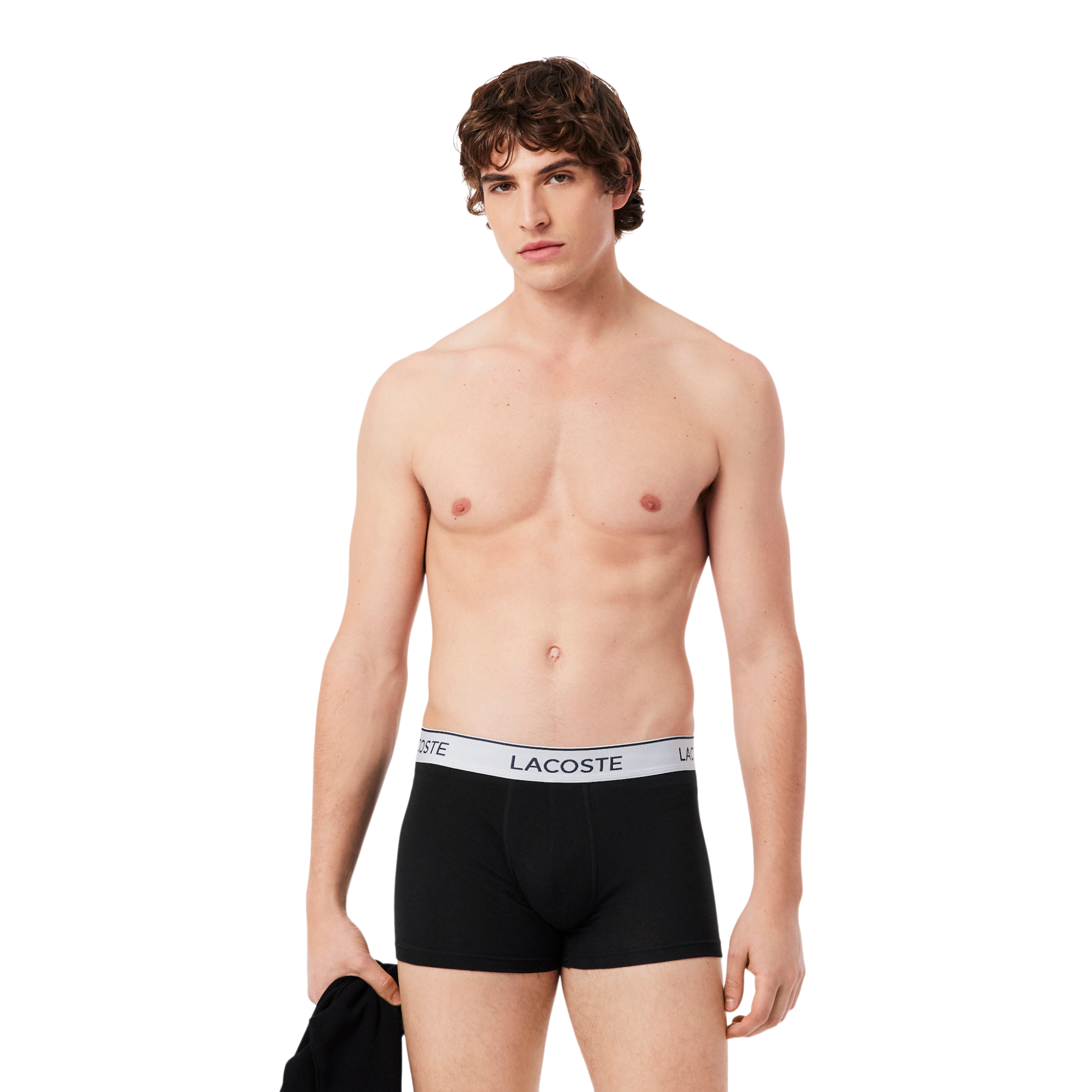 Mens Lacoste Black/White Branded 3 Pack Trunks