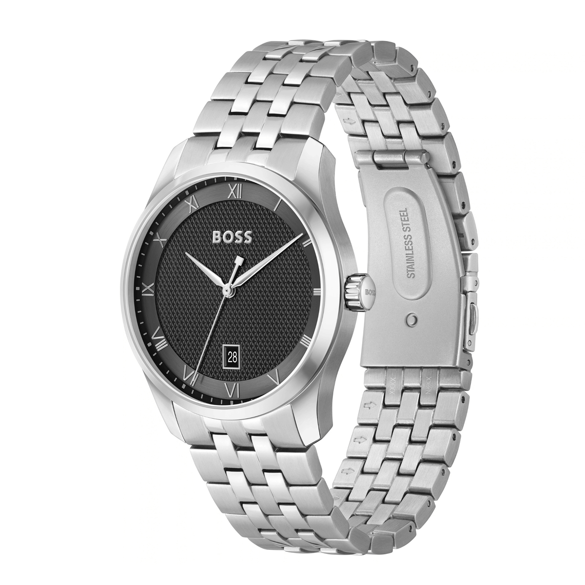 Mens BOSS Silver/Black Principle Watch & Cardholder Set