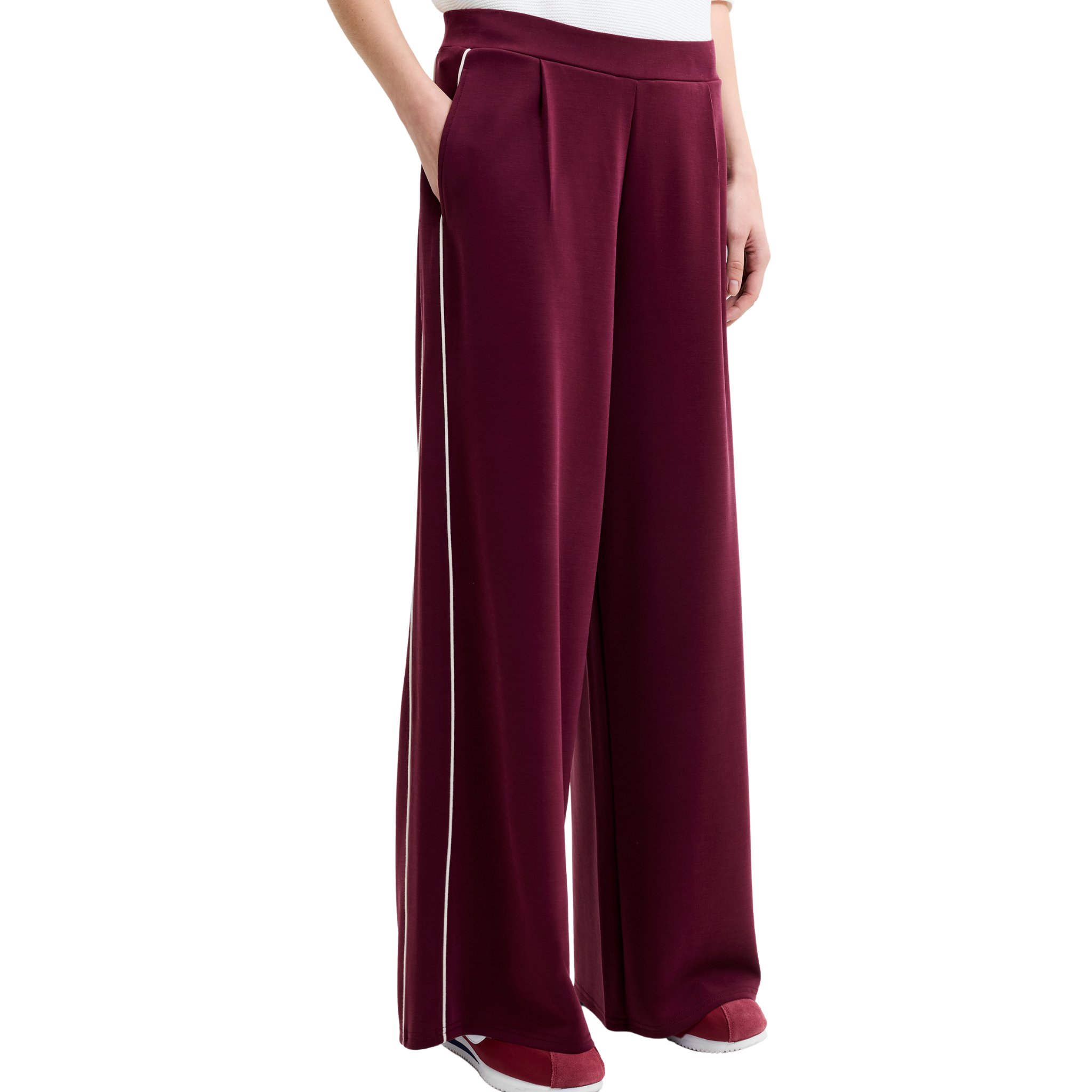 Womens French Connection Berry Red Wren Stripe Wide Trousers