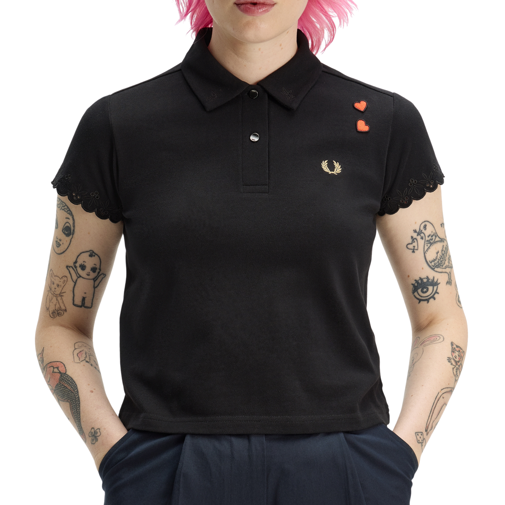 Womens Fred Perry x AW Black Embroidered Detail S/s Polo Shirt
