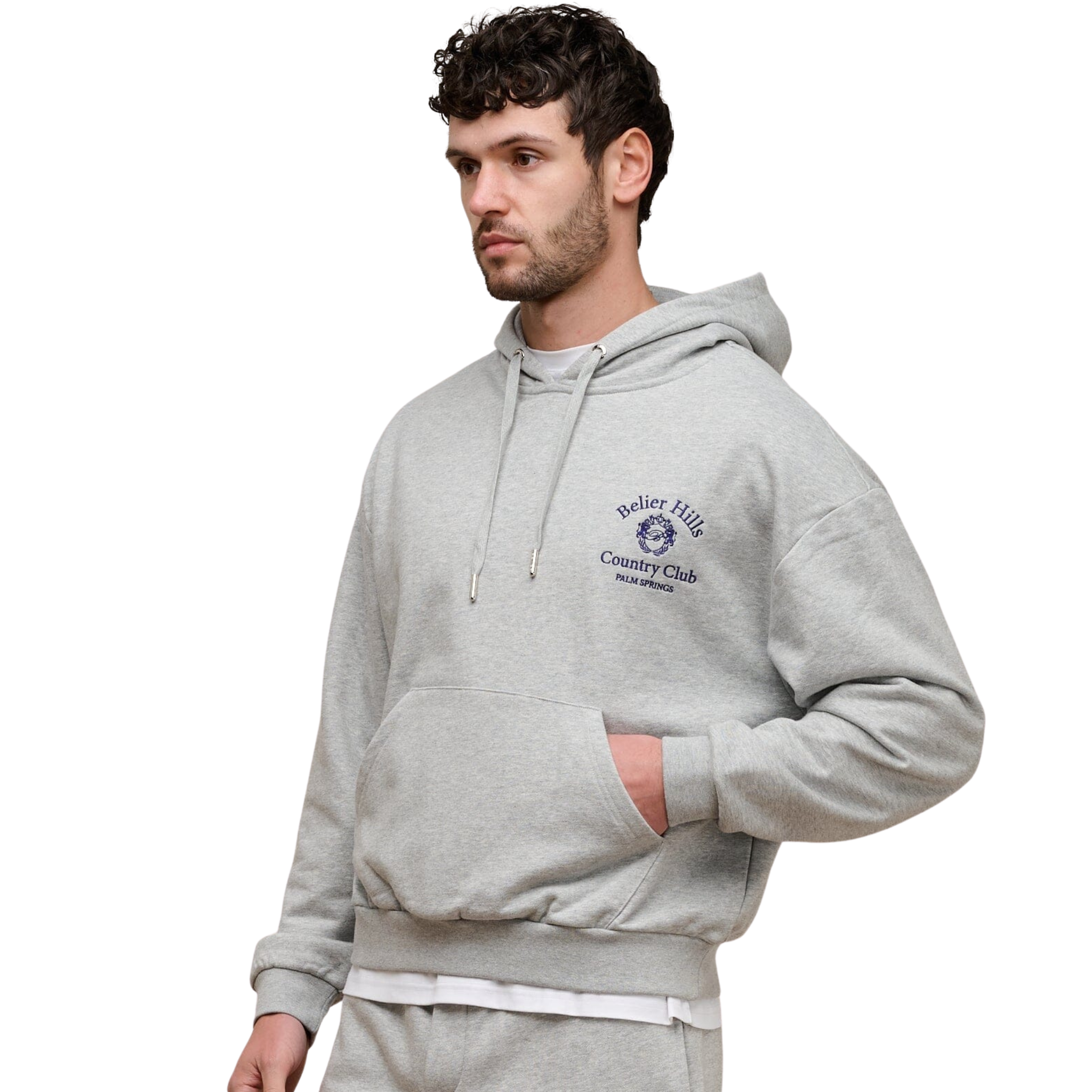 Mens Belier Grey Marl Club Motif Hoodie