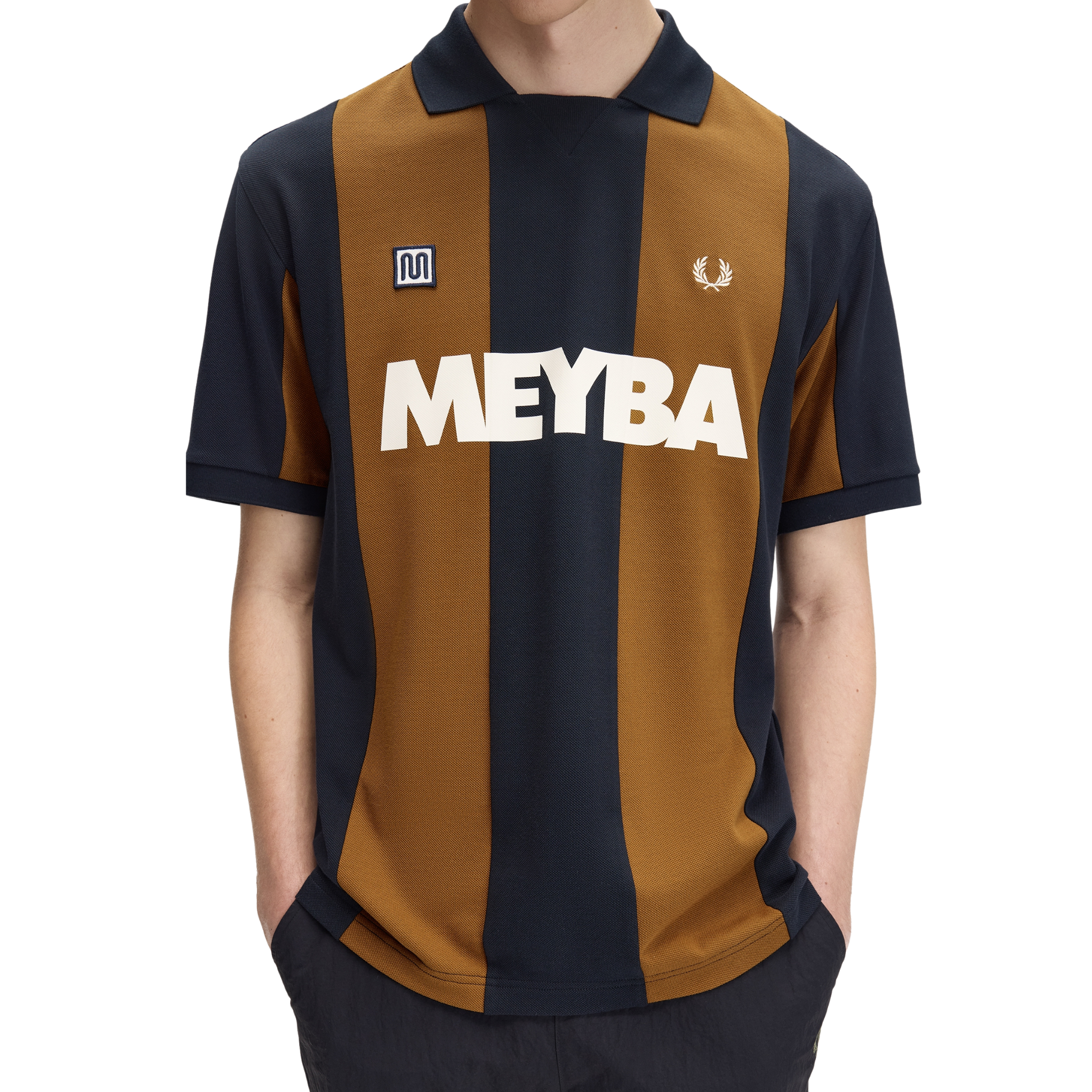 Mens Fred Perry x Meyba Navy Cut & Sew S/s Polo Shirt