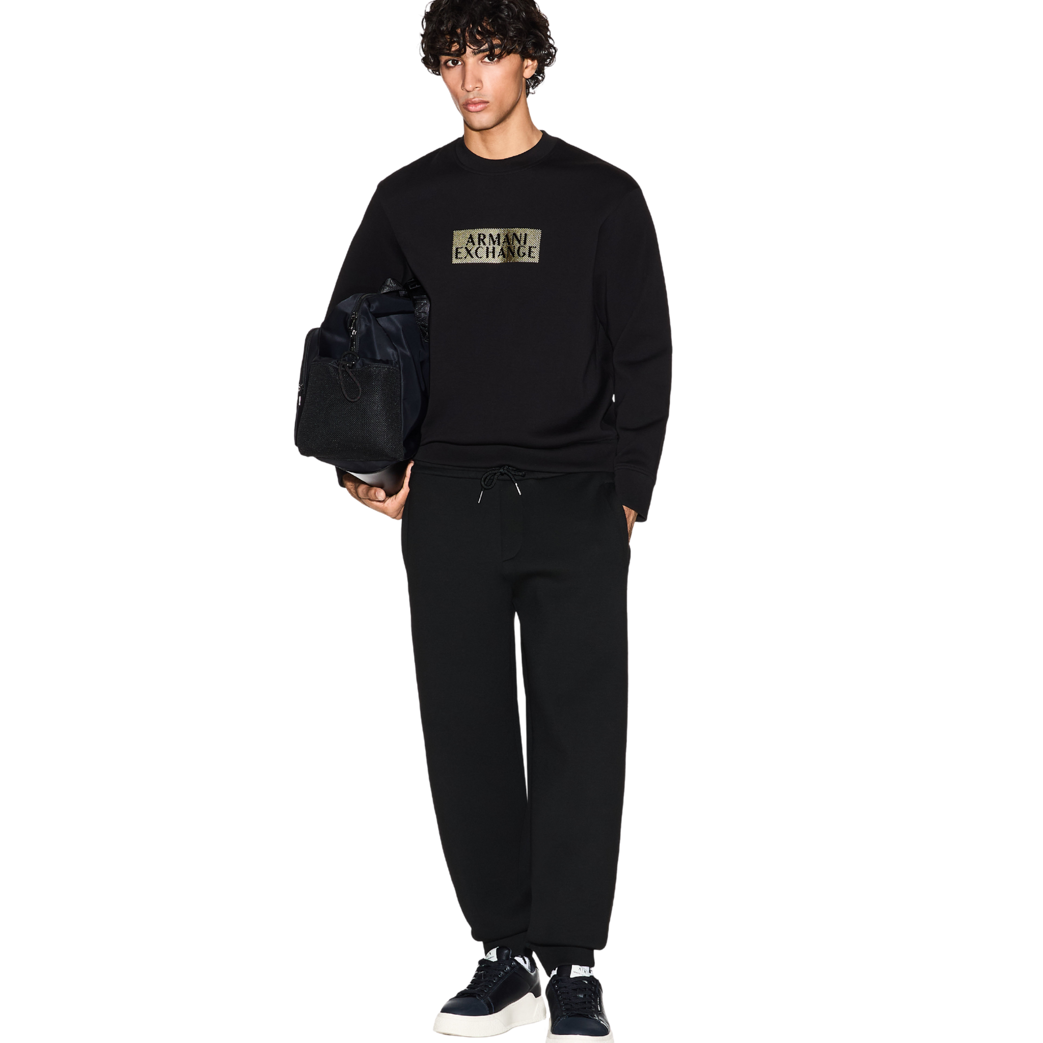 Mens Armani Exchange Black/Diagonal Gold Sweatshirt