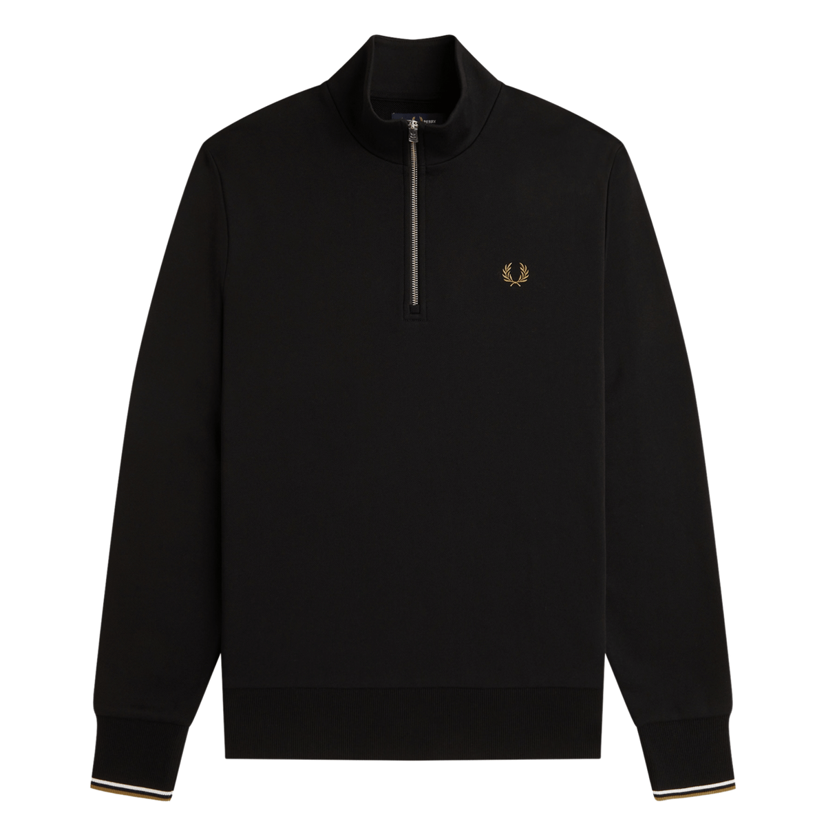 Mens Fred Perry Black/White/Bronze Half Zip Sweatshirt