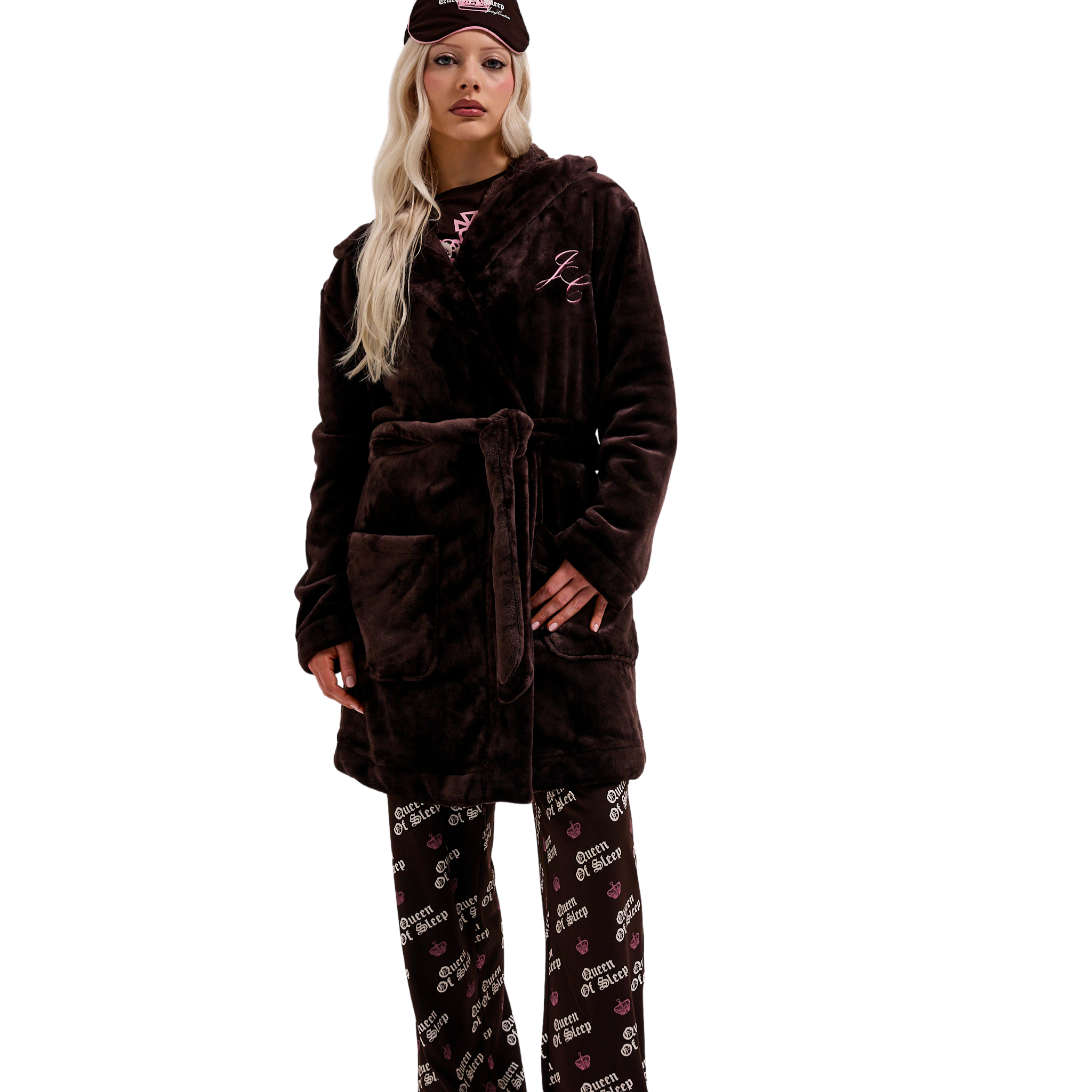 Womens Juicy Couture Java Crown Plush Hooded Robe