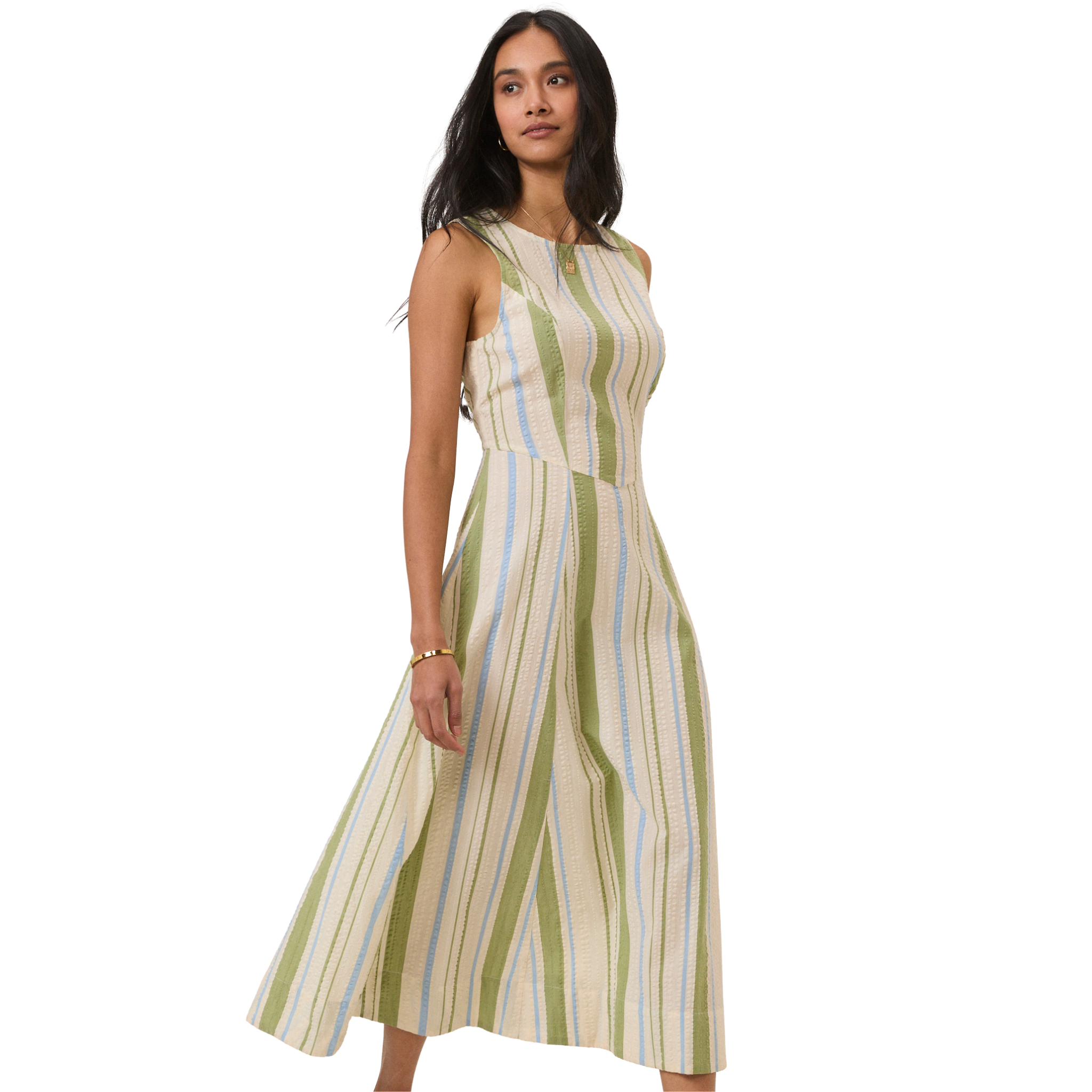 Womens Nobody's Child White/Green Stripe Cedar Midi Dress