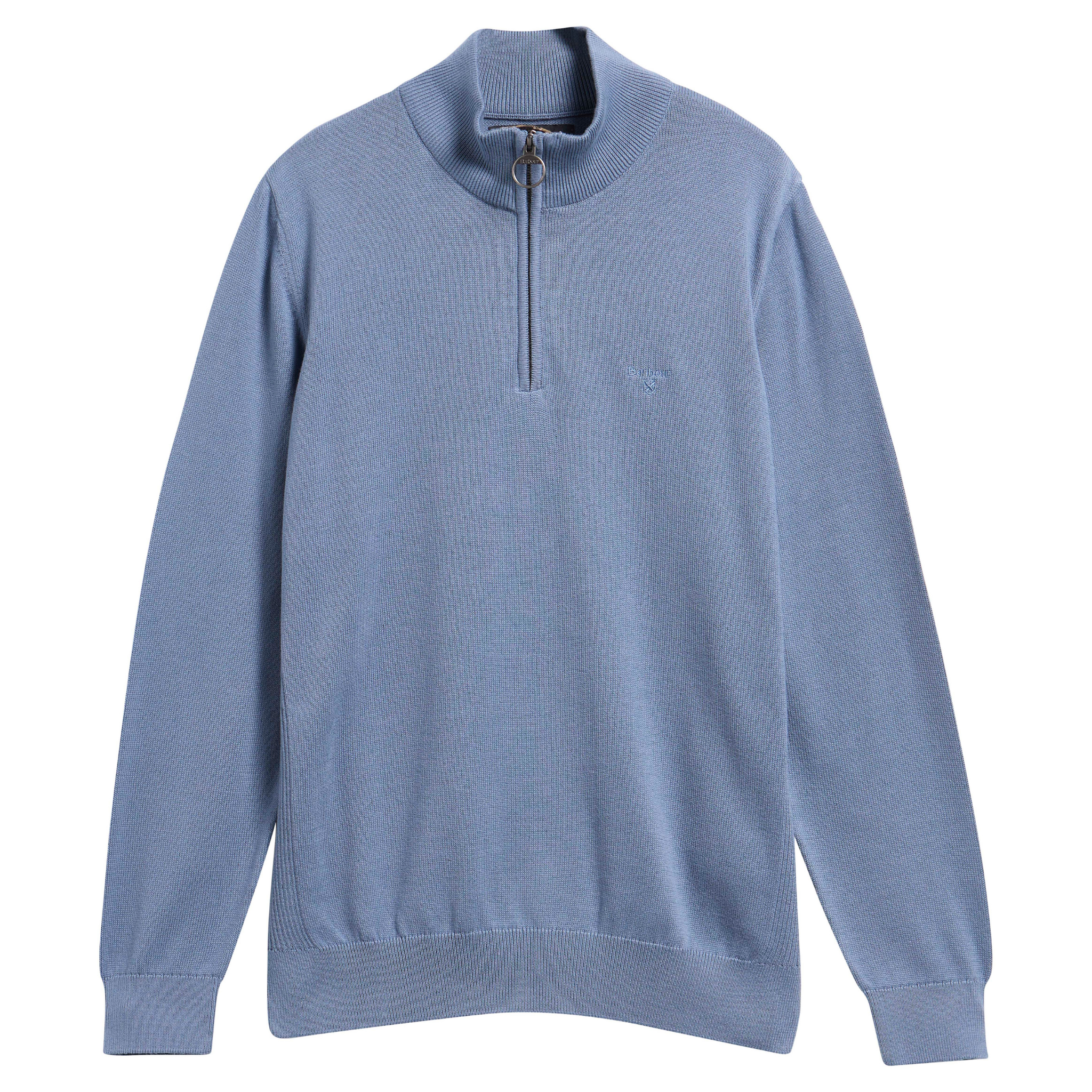 Mens Barbour Tarn Blue Cotton Half Zip Knit Jumper