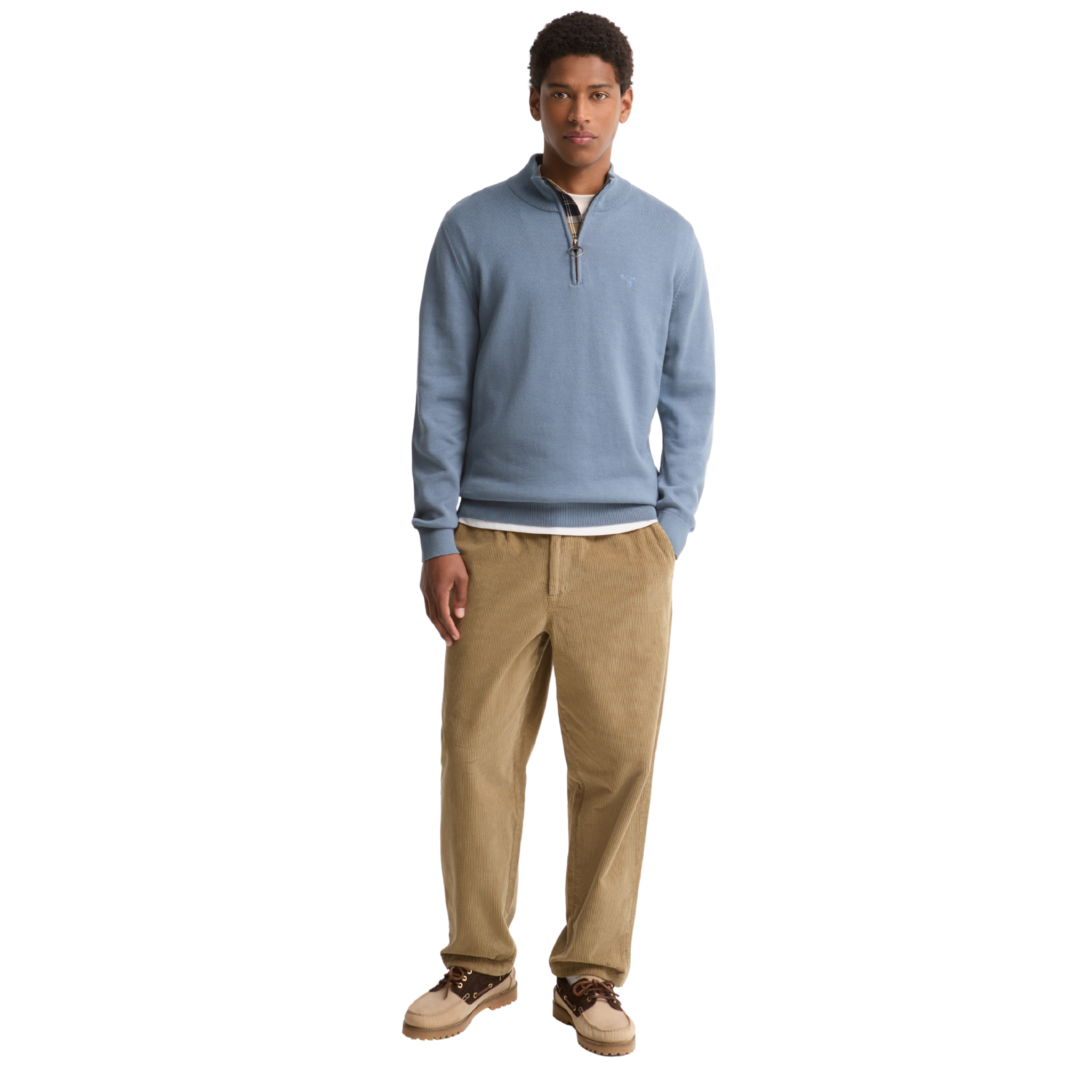 Mens Barbour Tarn Blue Cotton Half Zip Knit Jumper