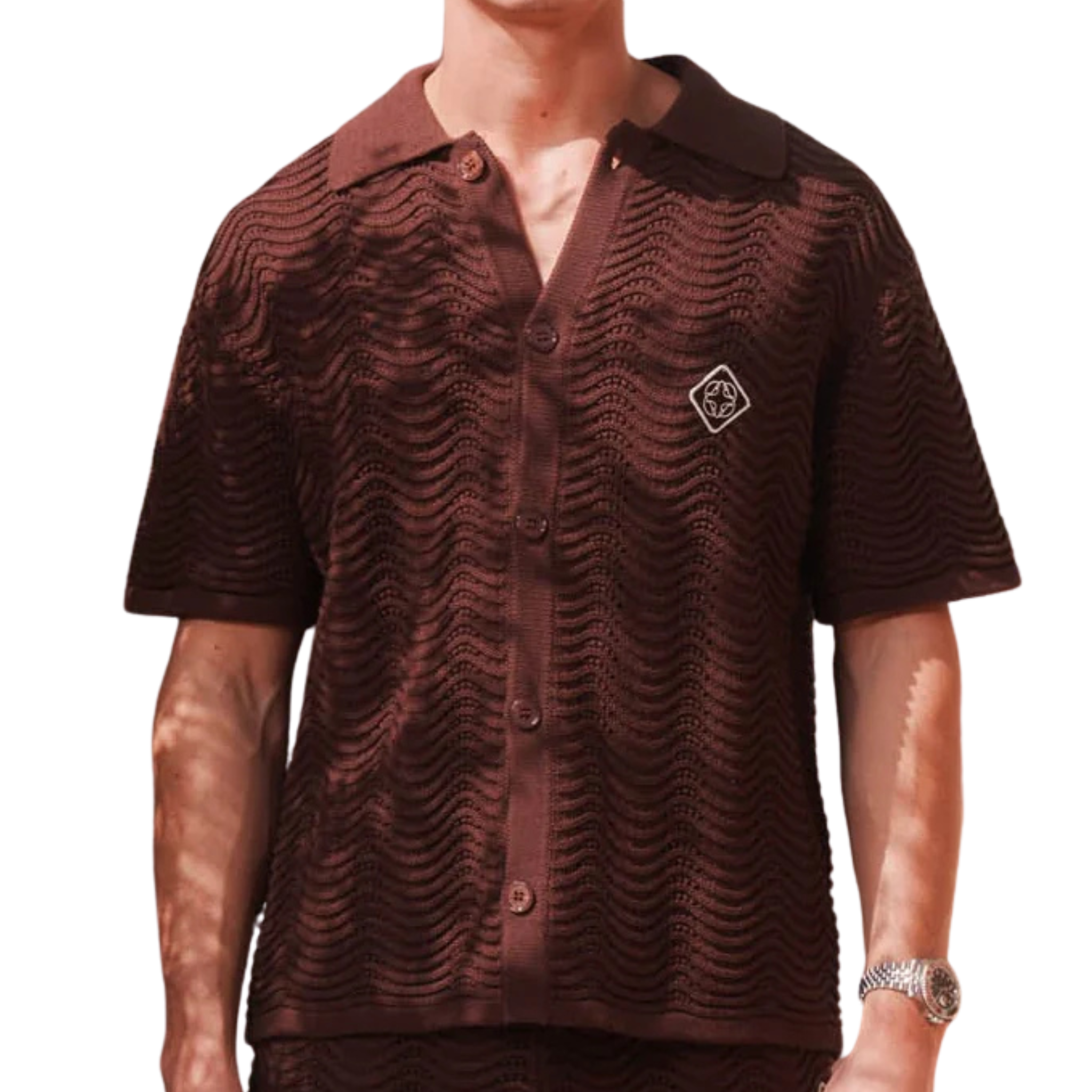 Mens Belier Chocolate Ocean Crochet S/s Shirt