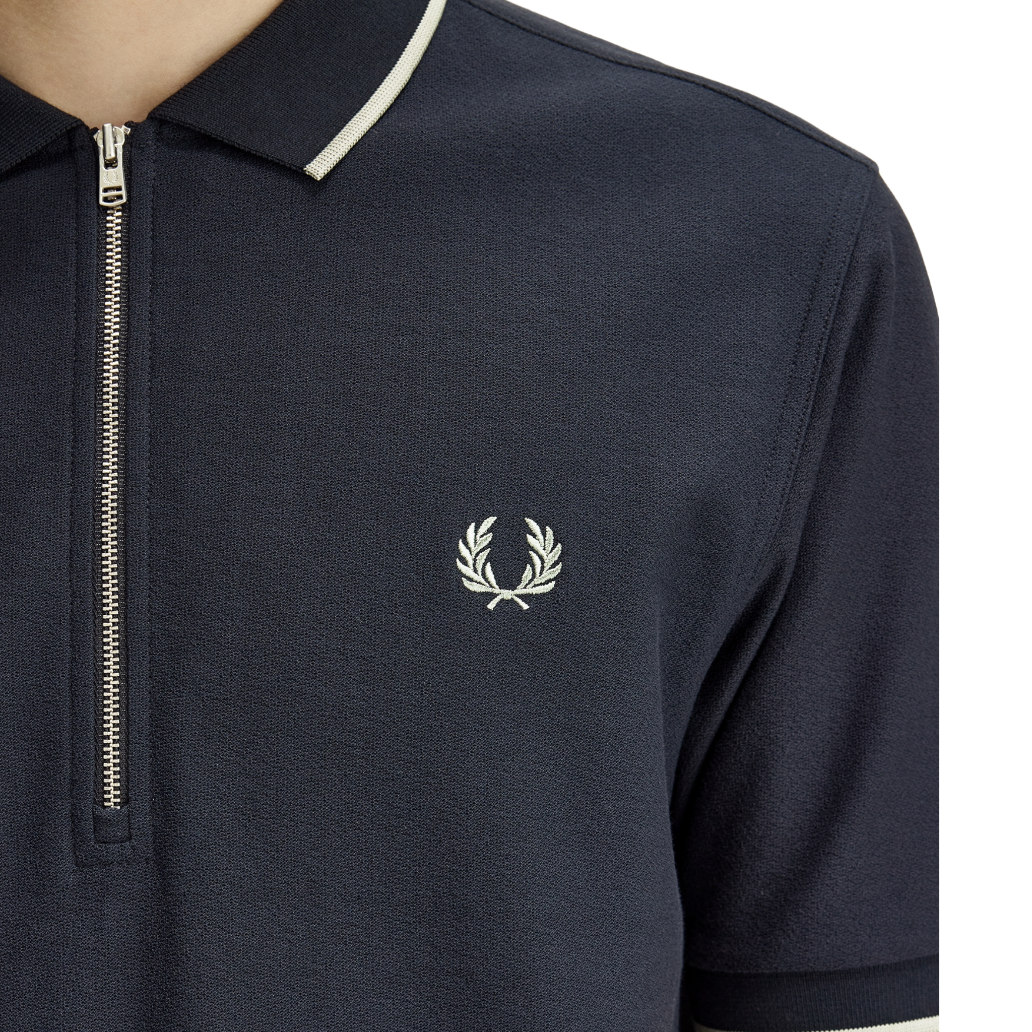 Mens Fred Perry Navy Crepe Pique Zip S/s Polo Shirt