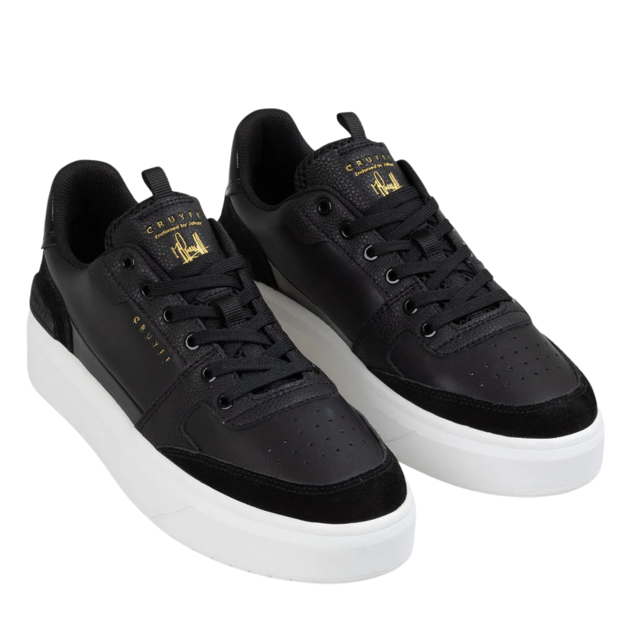 Mens Cruyff Black/White Endorsed Tennis Leather/Suede Trainers