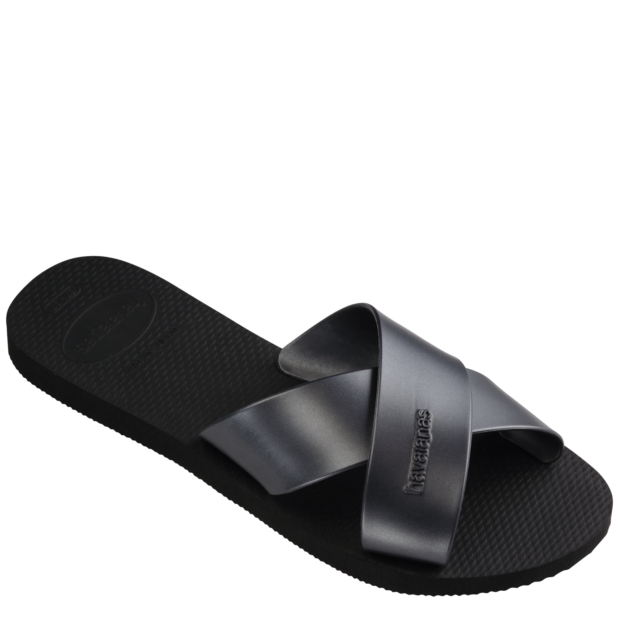 Womens Havaianas Black Aqua Metallic Slides