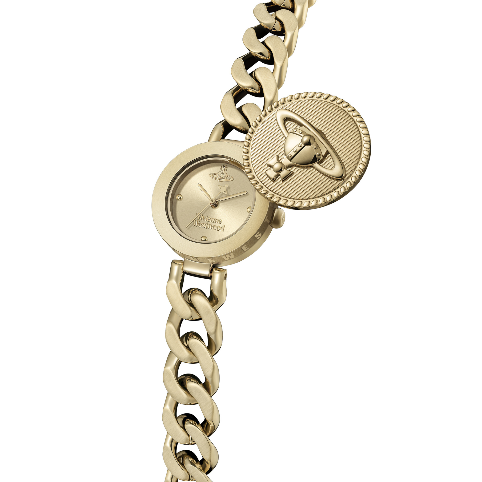 Womens Vivienne Westwood Gold Orb Button Bracelet Watch