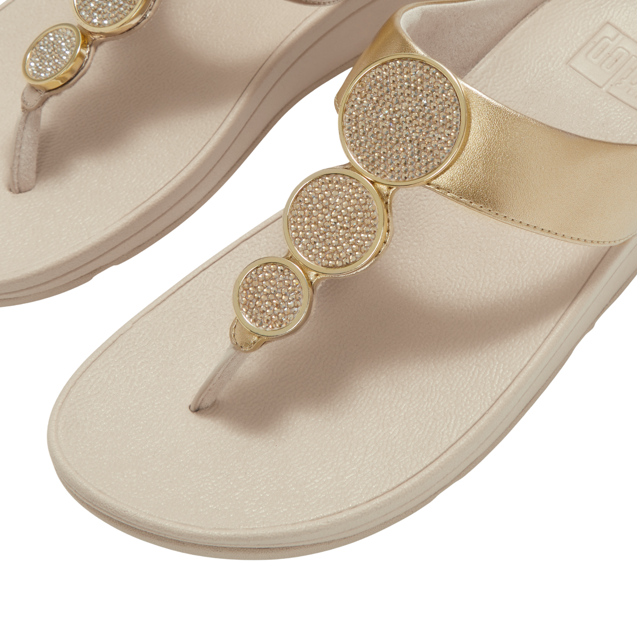 Womens FitFlop Platino Halo Bead-Circle Metallic Toe-Post Sandals