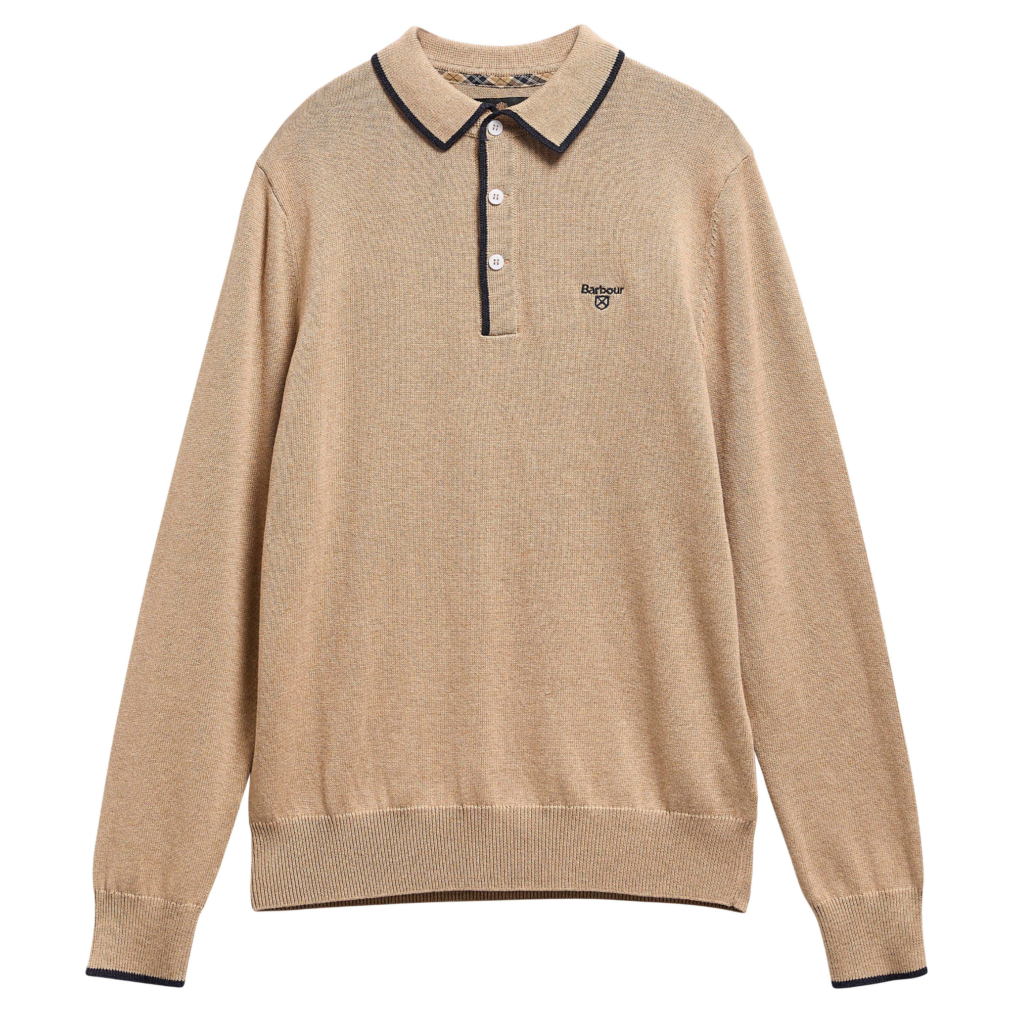 Mens Barbour Stone Taunton Knitted L/s Polo