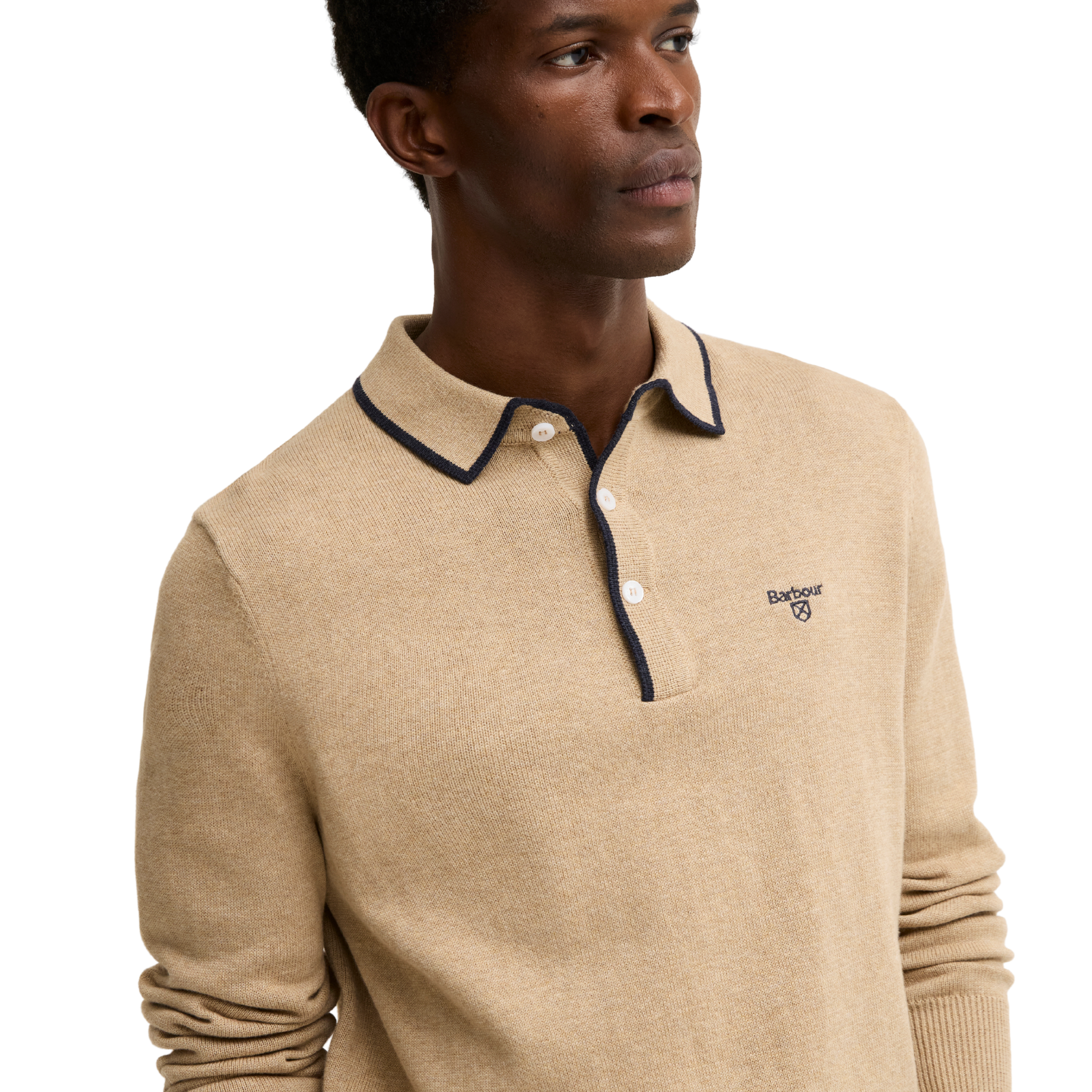 Mens Barbour Stone Taunton Knitted L/s Polo