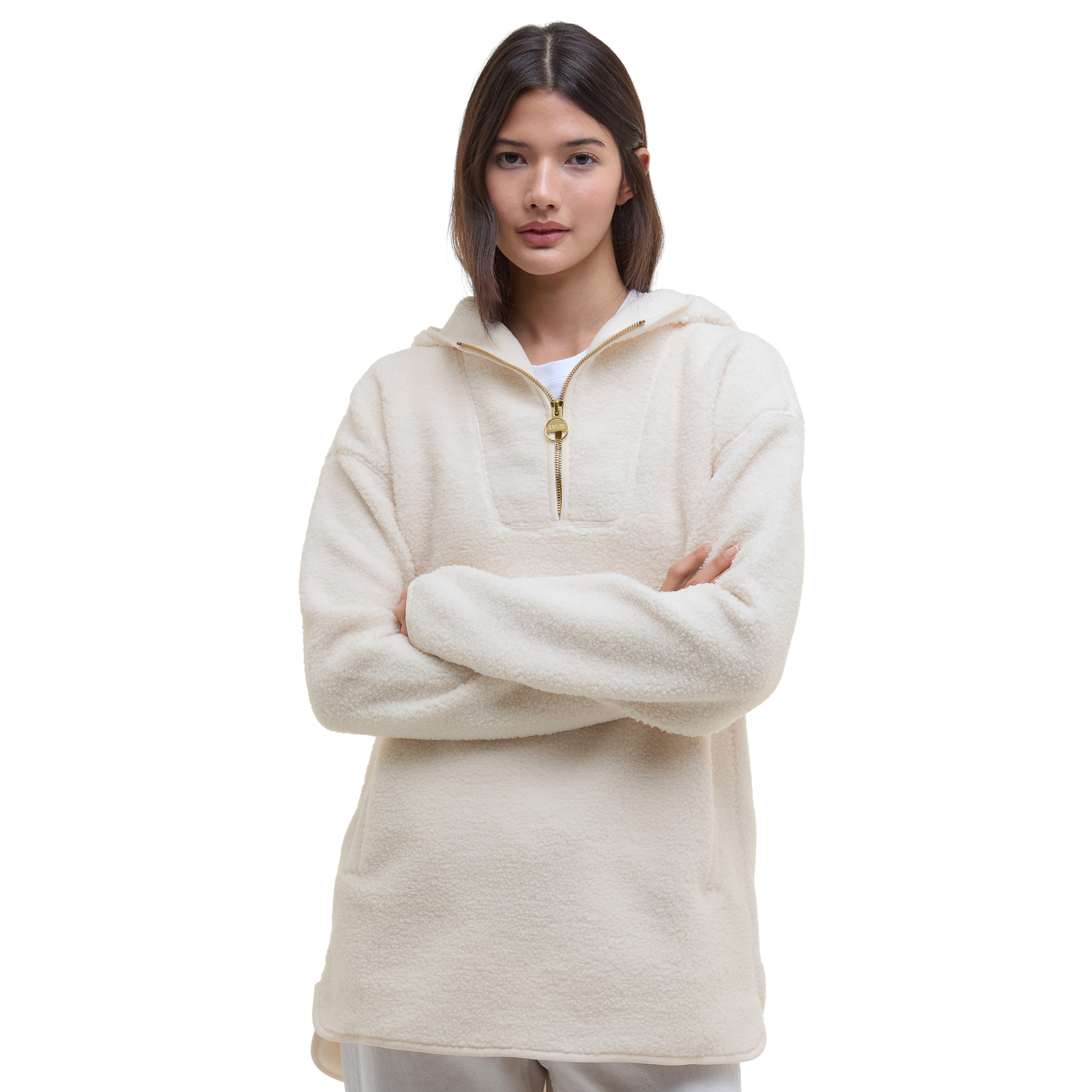 Womens Barbour International Ecru Boston Fleece Hoodie