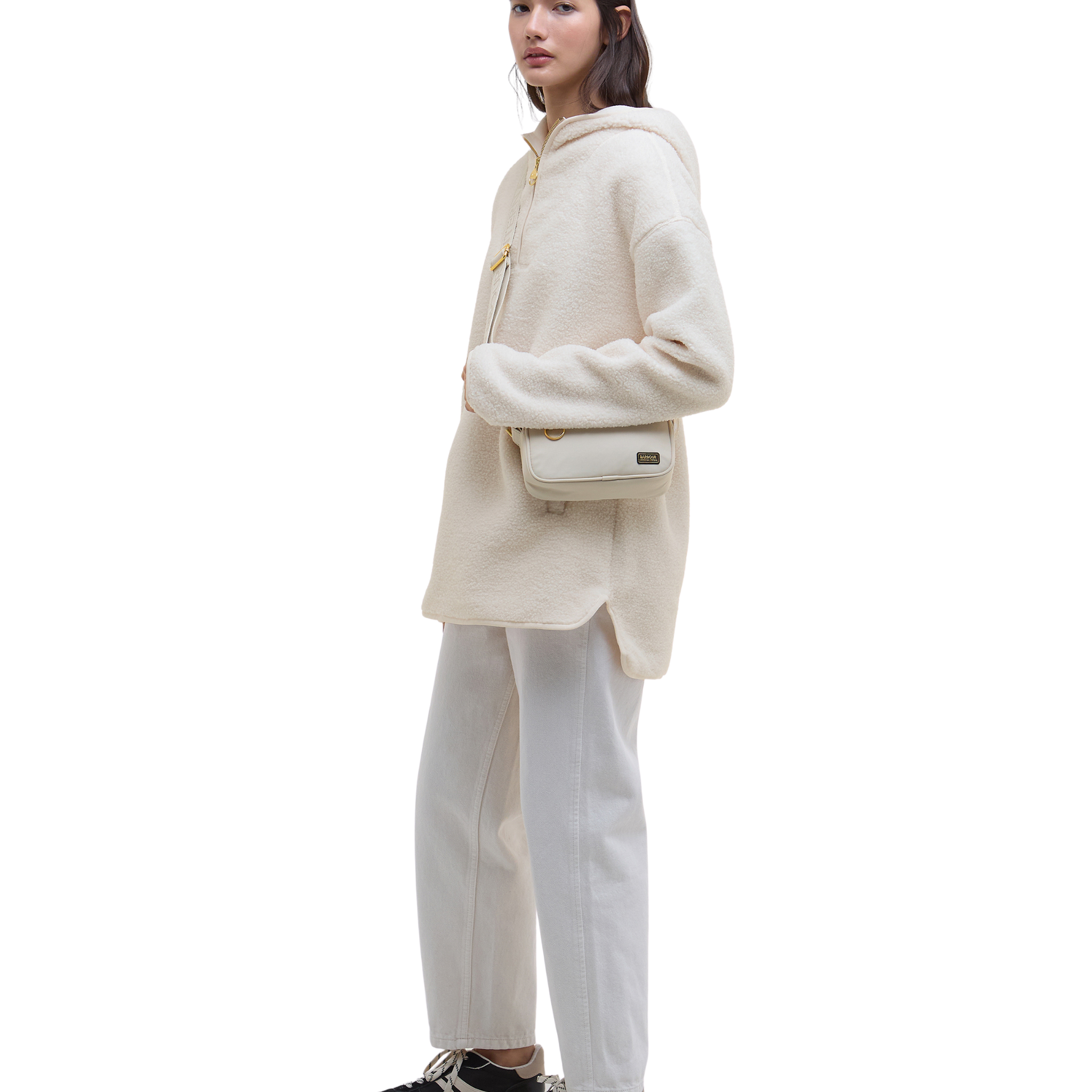 Womens Barbour International Ecru Boston Fleece Hoodie