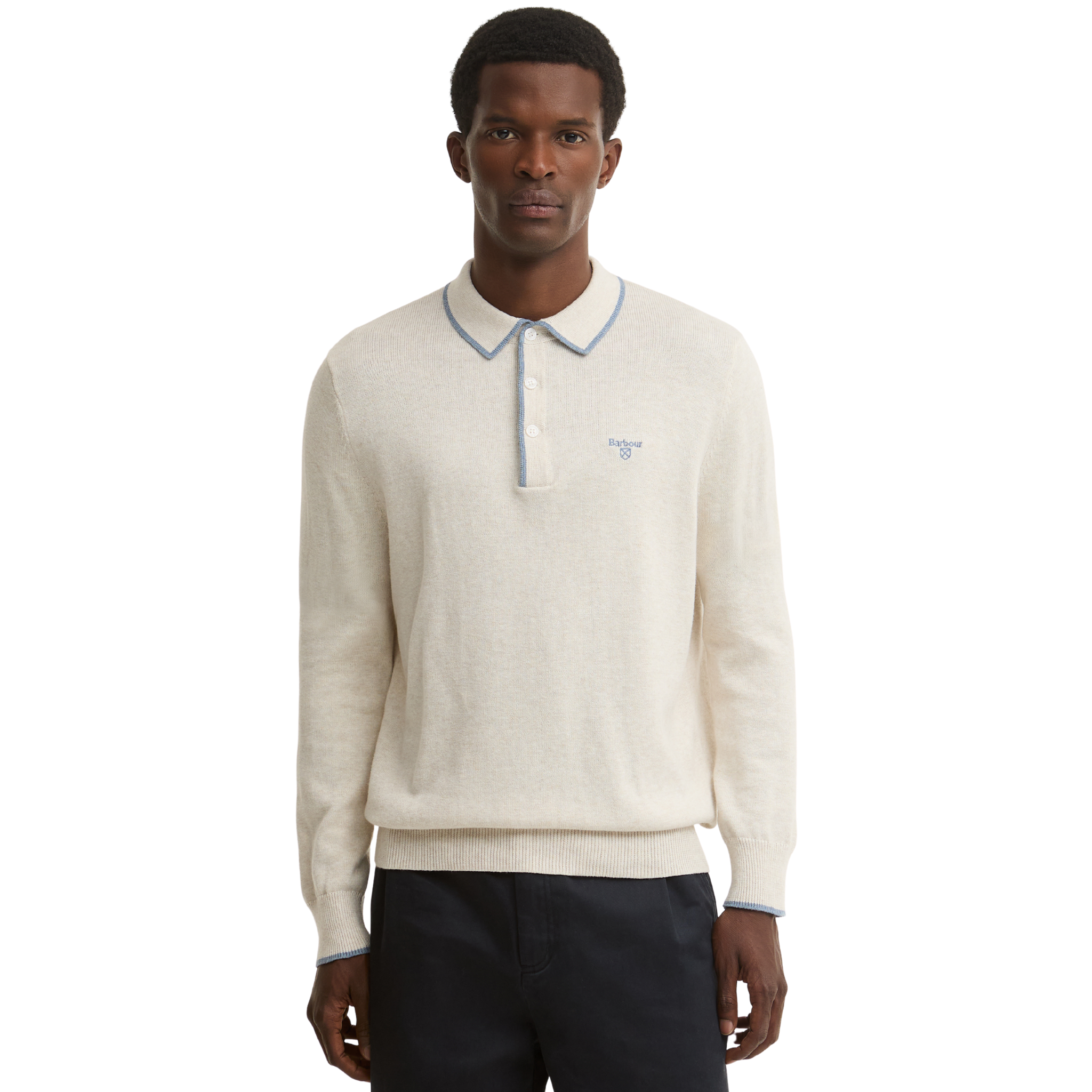 Mens Barbour Whisper White Taunton Knitted L/s Polo